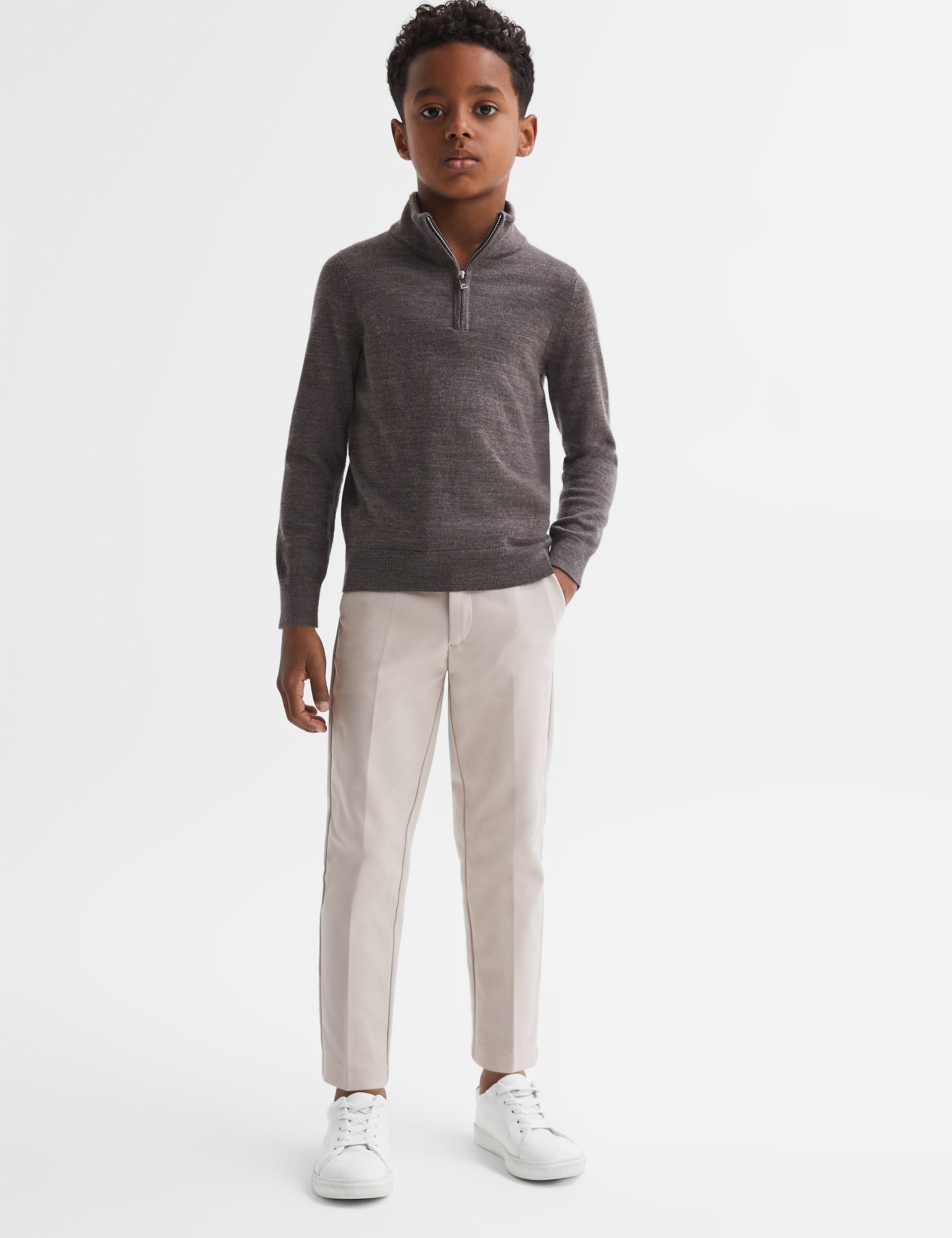 Reiss Boys Slim Cotton Rich Trousers (3-14 Yrs) - 9-10Y - Stone, Stone,Navy