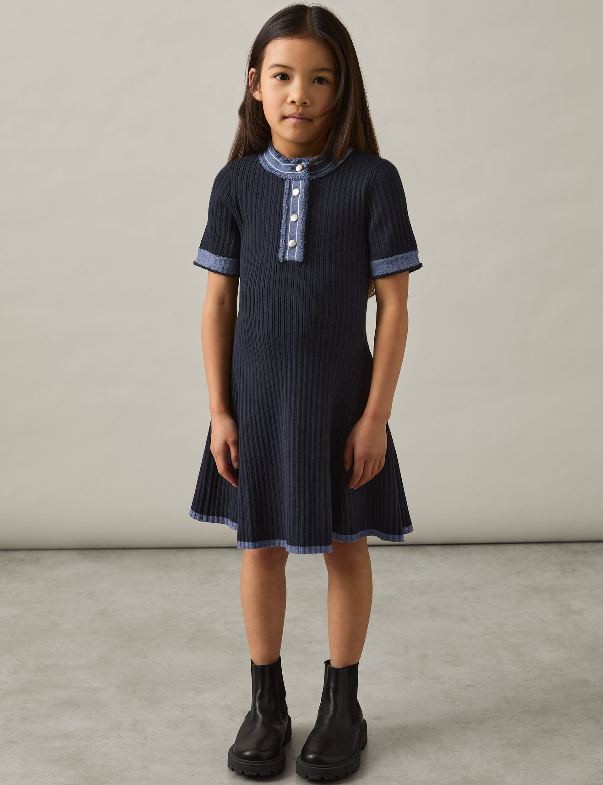 Reiss Girls Knitted Textured Dress (4-14 Yrs) - 8-9 Y - Blue Mix, Blue Mix