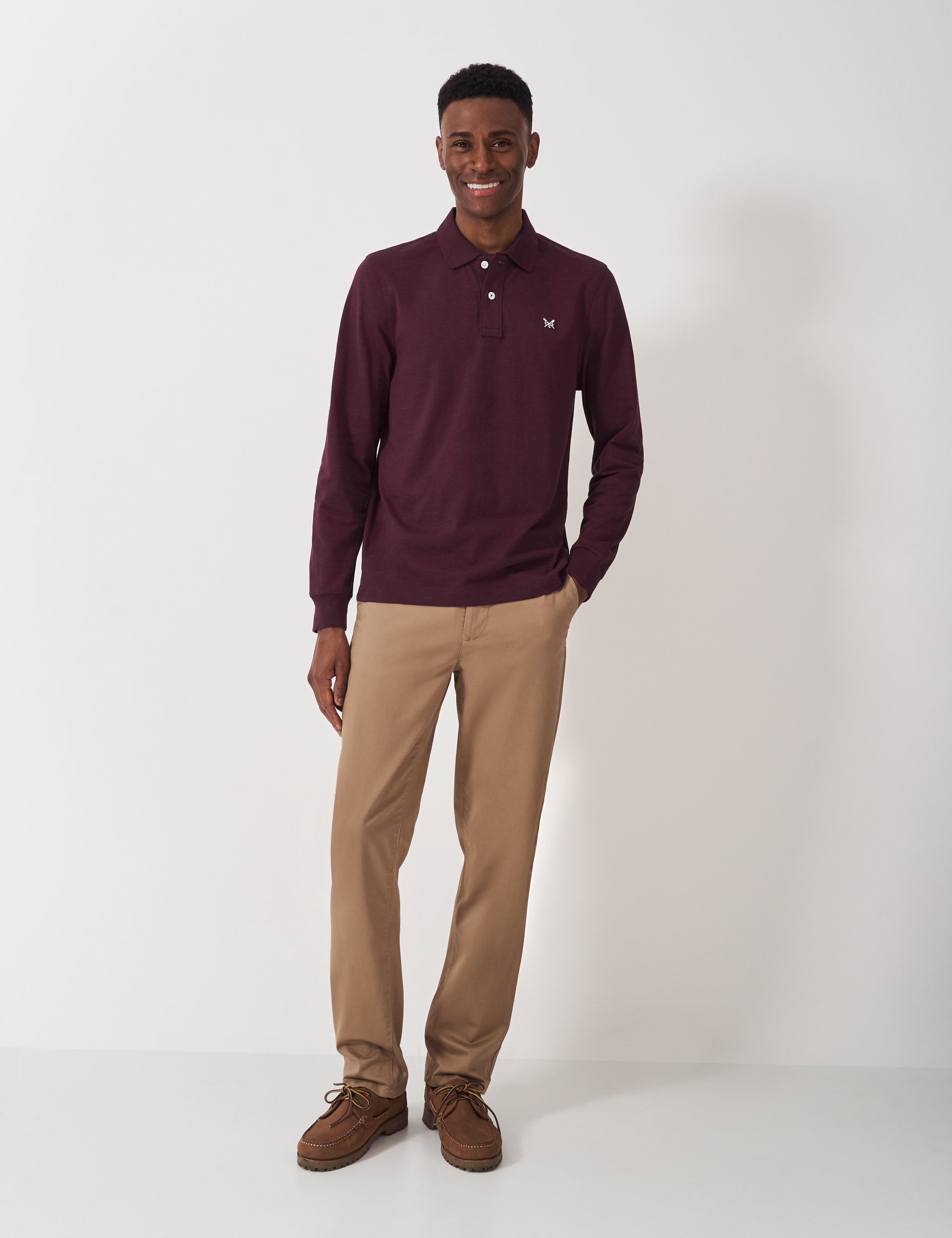 Crew Clothing Men's Pure Cotton Long Sleeve Polo Shirt - M - Burgundy, Burgundy