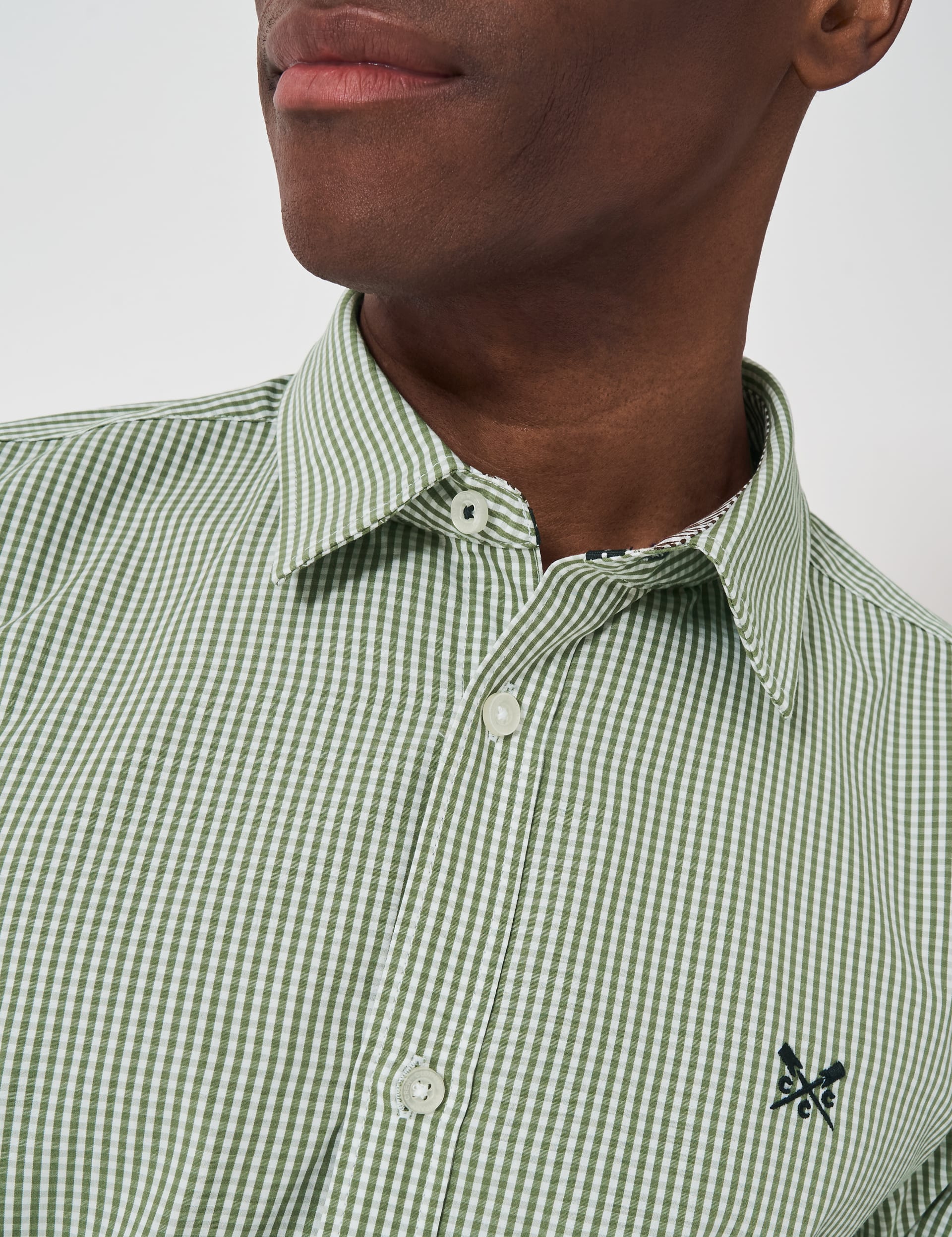 Crew Clothing Men's Pure Cotton Micro Gingham Check Oxford Shirt - XL - Green Mix, Green Mix