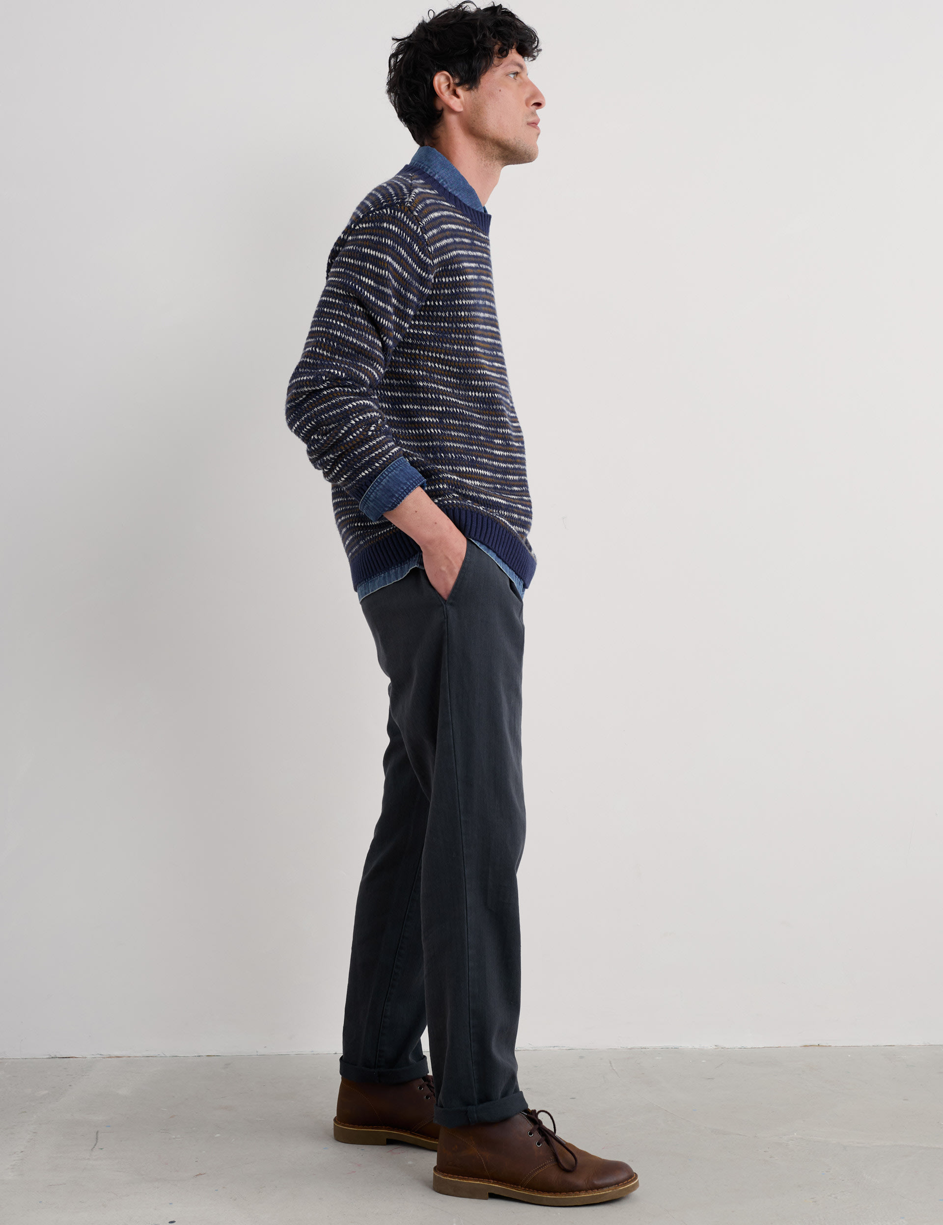 Seasalt Cornwall Men's Pure Cotton Striped Textured Jumper - L - Navy Mix, Navy Mix