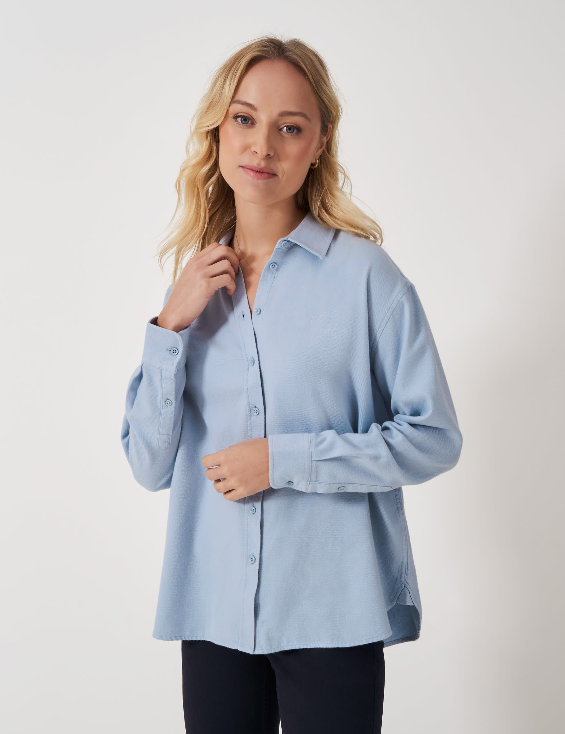 Crew Clothing Women's Pure Cotton Relaxed Button Through Shirt - 12 - Light Blue, Light Blue