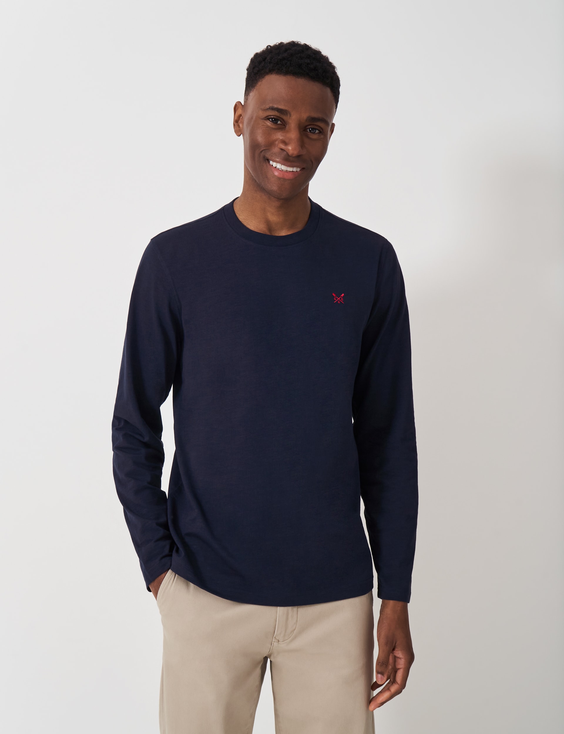 Crew Clothing Men's Pure Cotton Crew Neck Long Sleeve T-Shirt - Navy, Navy