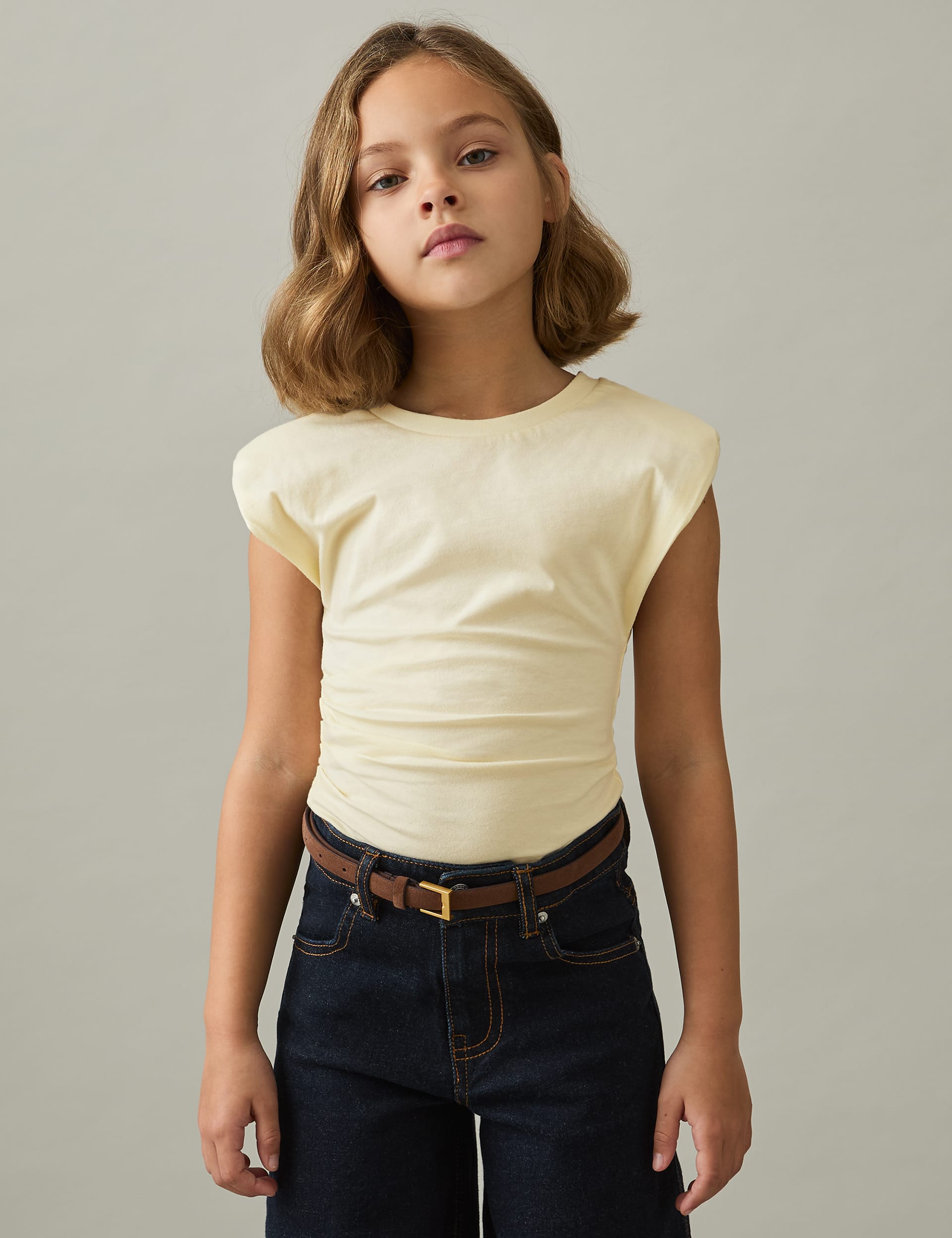 Reiss Girls Pure Cotton Side Ruched T-Shirt (4-14 Yrs) - 10-11 - Yellow, Yellow