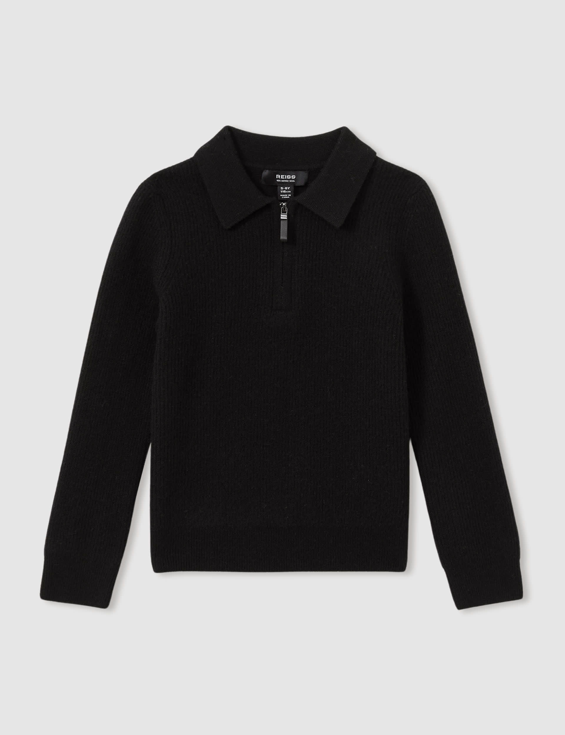 Reiss Boys Pure Wool Knitted Half Zip Polo Jumper (3-13 Yrs) - 5-6 Y - Black, Black