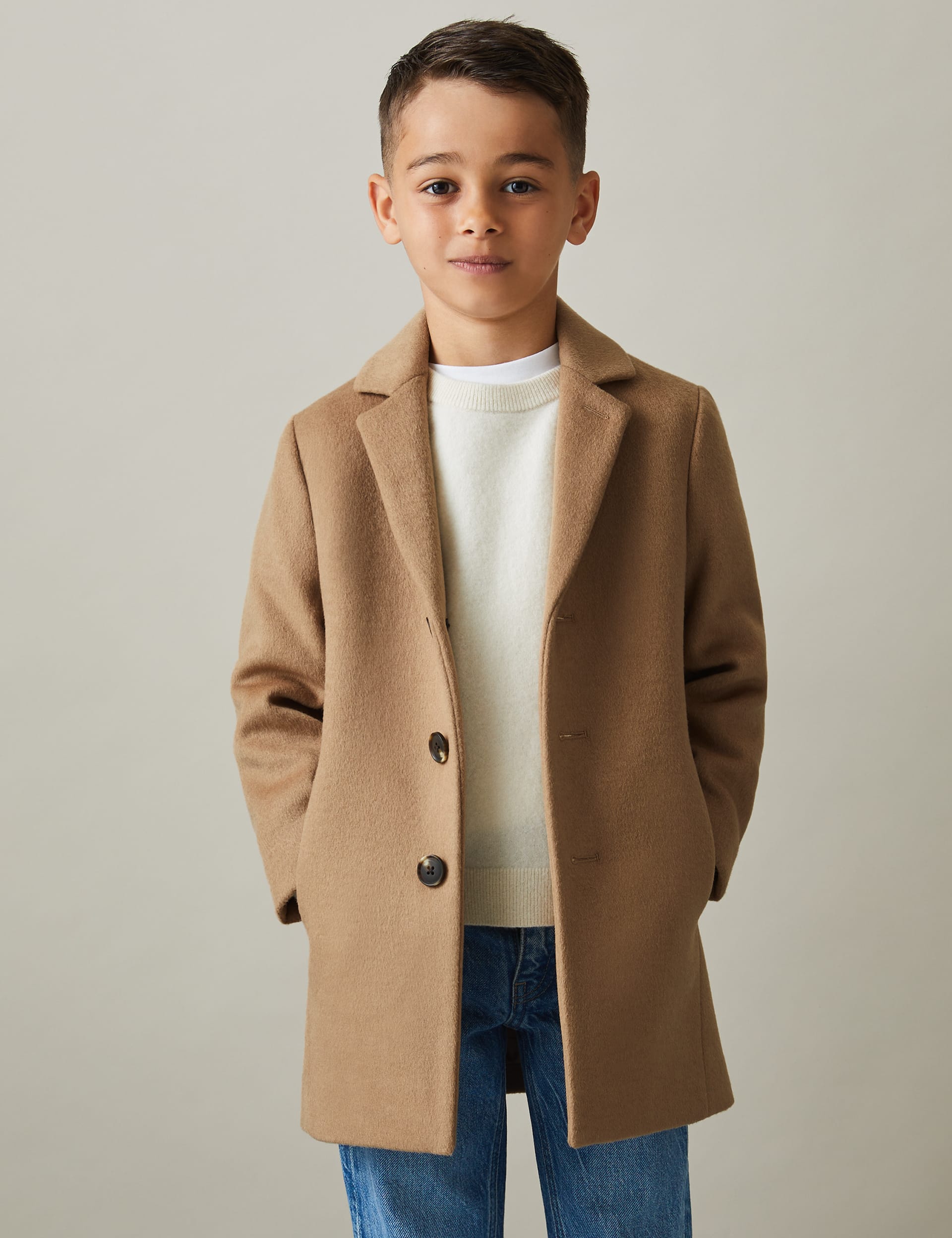 Reiss Boys Wool Blend Coat (3-14 Yrs) - 7-8 Y - Tan, Tan