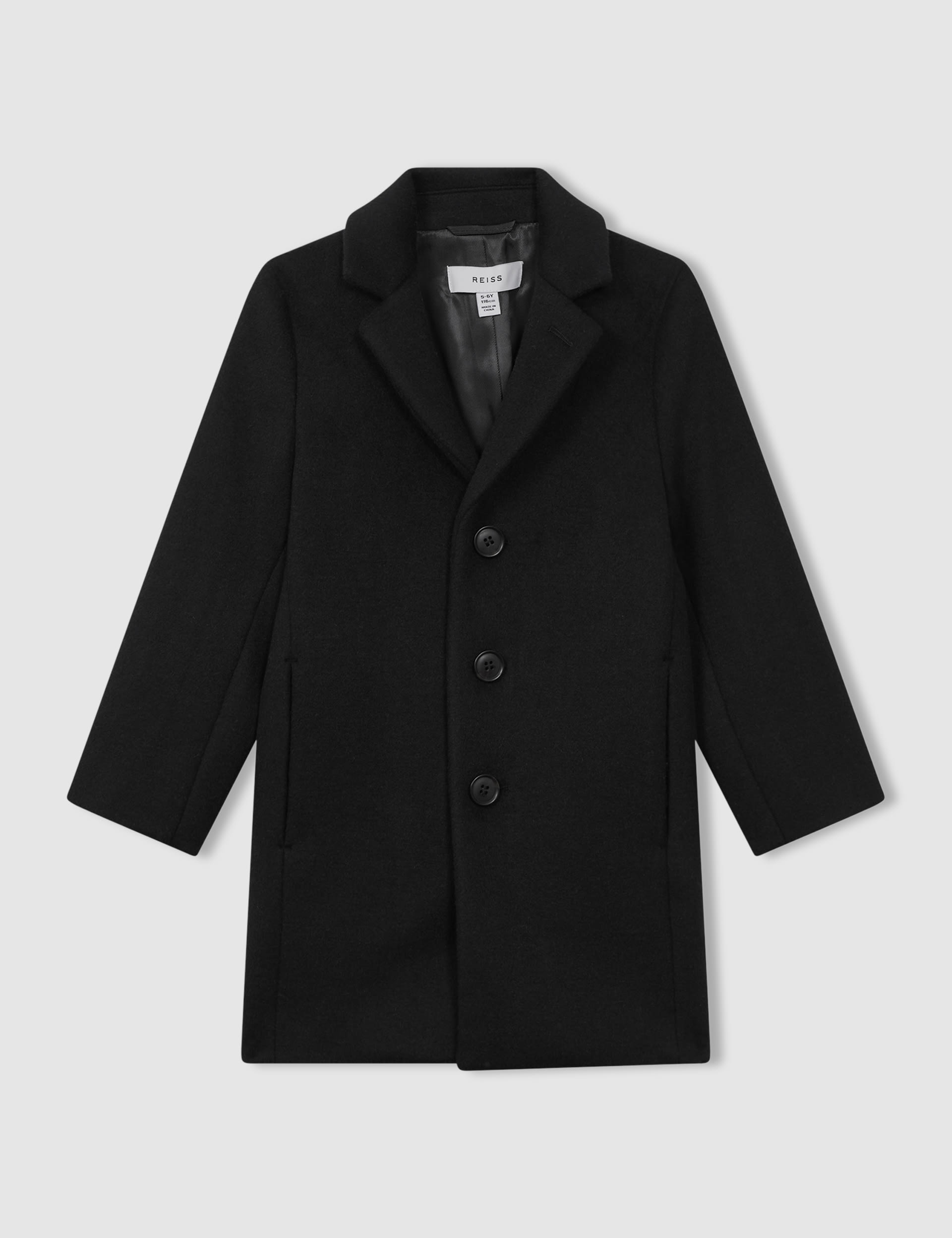 Reiss Boys Wool Blend Coat (3-14 Yrs) - 6-7 Y - Black, Black,Navy