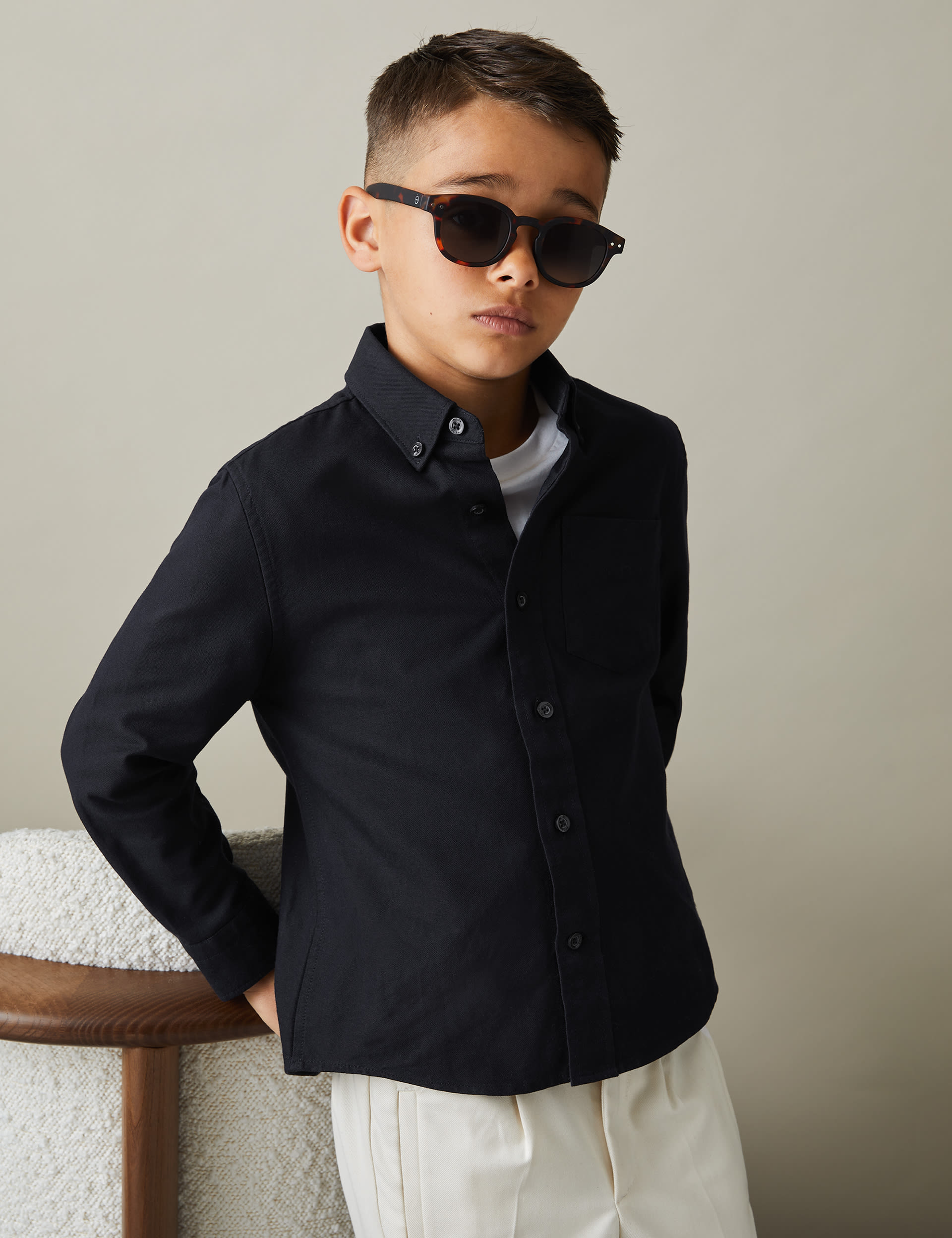 Reiss Boys Pure Cotton Shirt (3-14 Yrs) - 10-11 - Dark Blue, Blue,Dark Blue