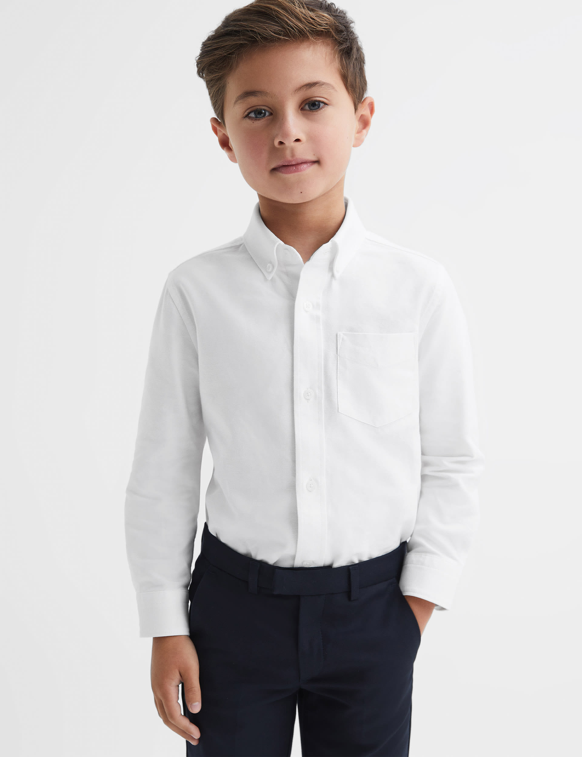 Reiss Boys Pure Cotton Shirt (3-14 Yrs) - 7-8 Y - White, Blue,White,Dark Blue