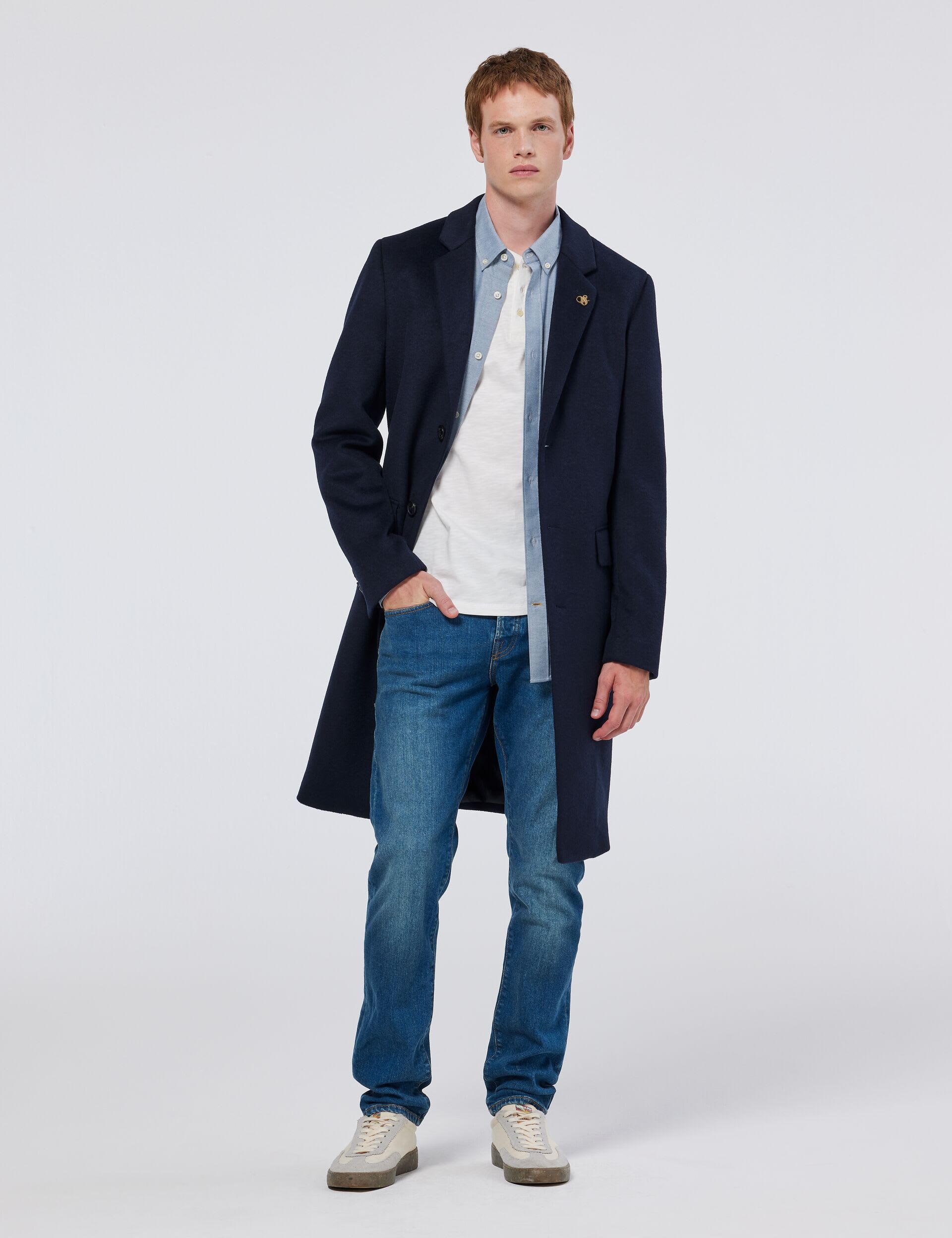 Scotch & Soda Men's Wool Blend Overcoat - Navy, Navy,Beige