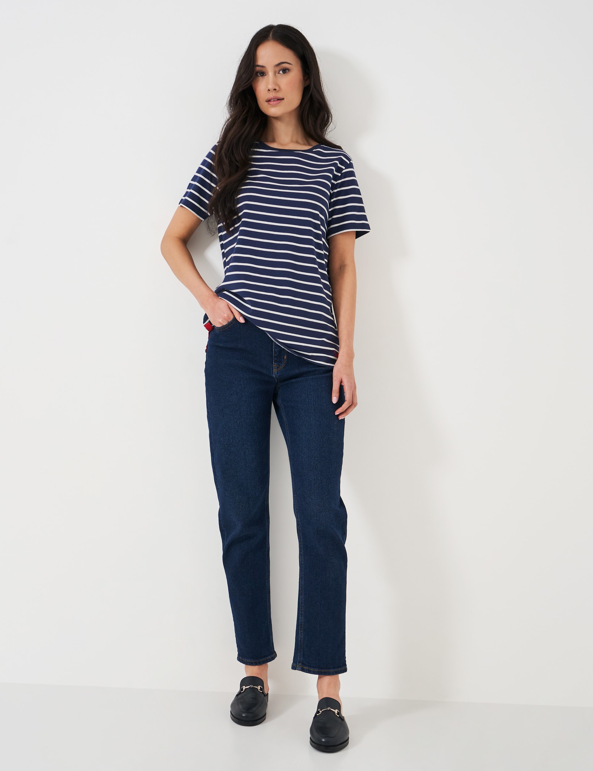 Crew Clothing Women's Pure Cotton Striped T-Shirt - 8 - Navy Mix, Navy Mix,White Mix