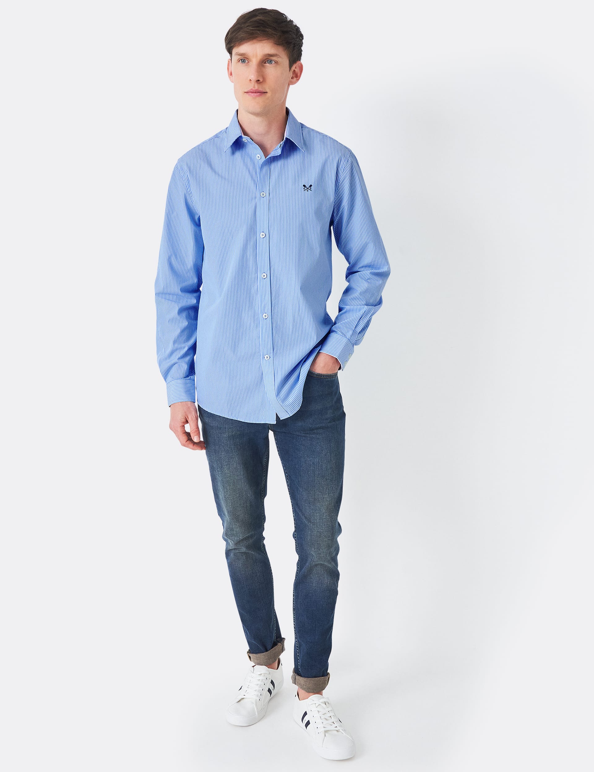 Crew Clothing Men's Regular Fit Pure Cotton Striped Poplin Shirt - Blue Mix, Navy Mix,Blue Mix,Light Pink Mix