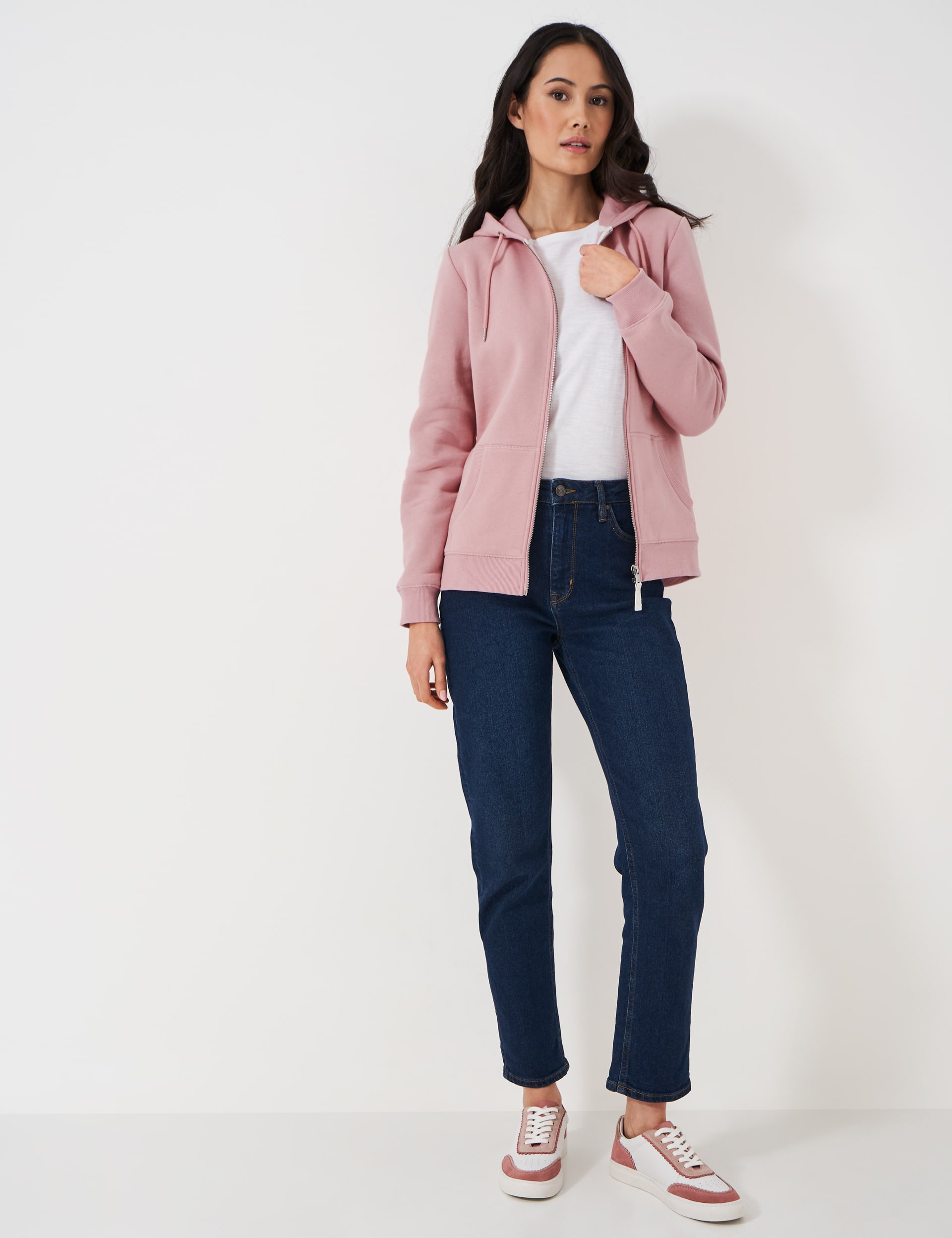 Crew Clothing Women's Cotton Rich Zip Up Hoodie - 8 - Light Pink, Light Grey,Light Pink
