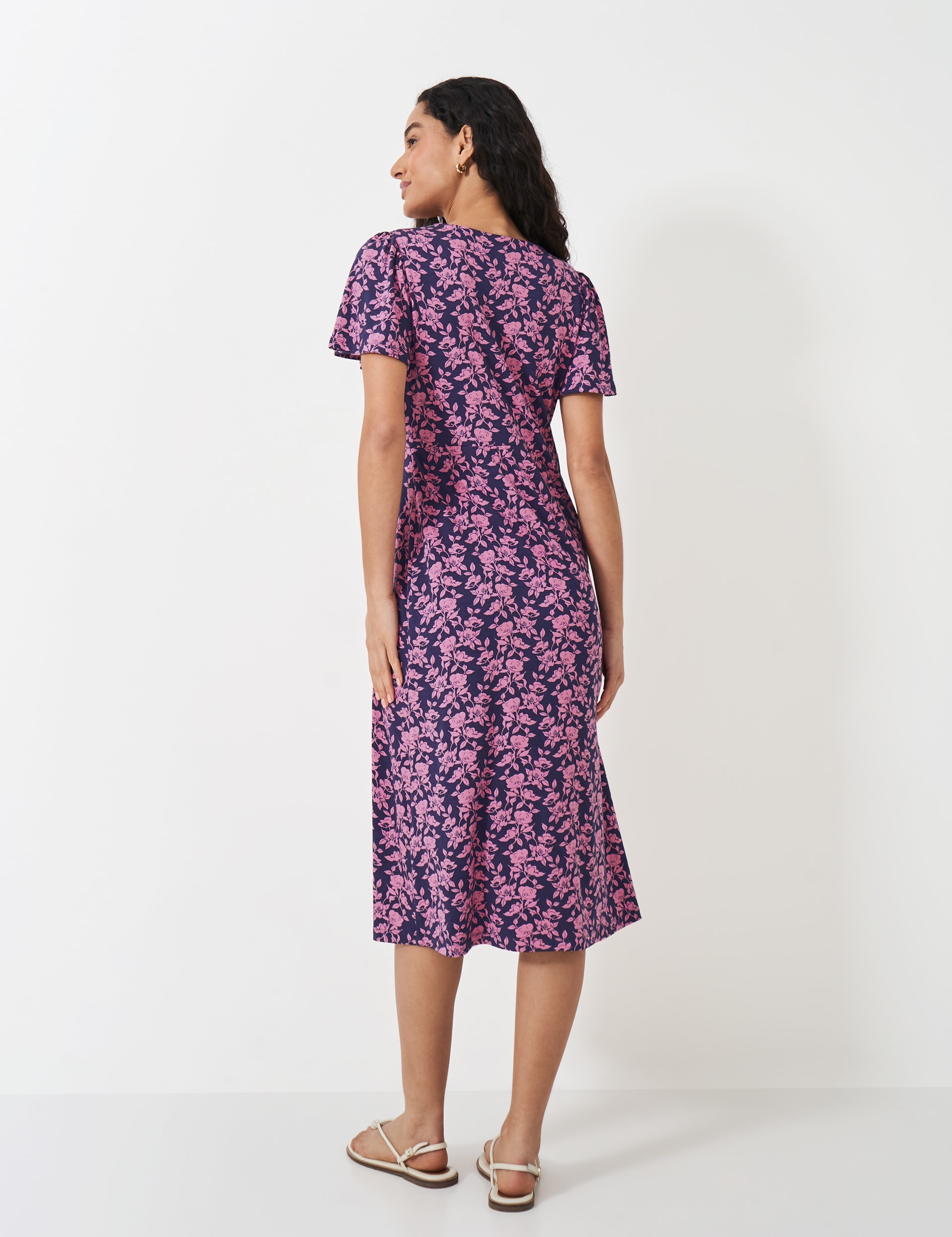 Crew Clothing Women's Jersey Floral Round Neck Midi Tea Dress - 10 - Navy Mix, Navy Mix