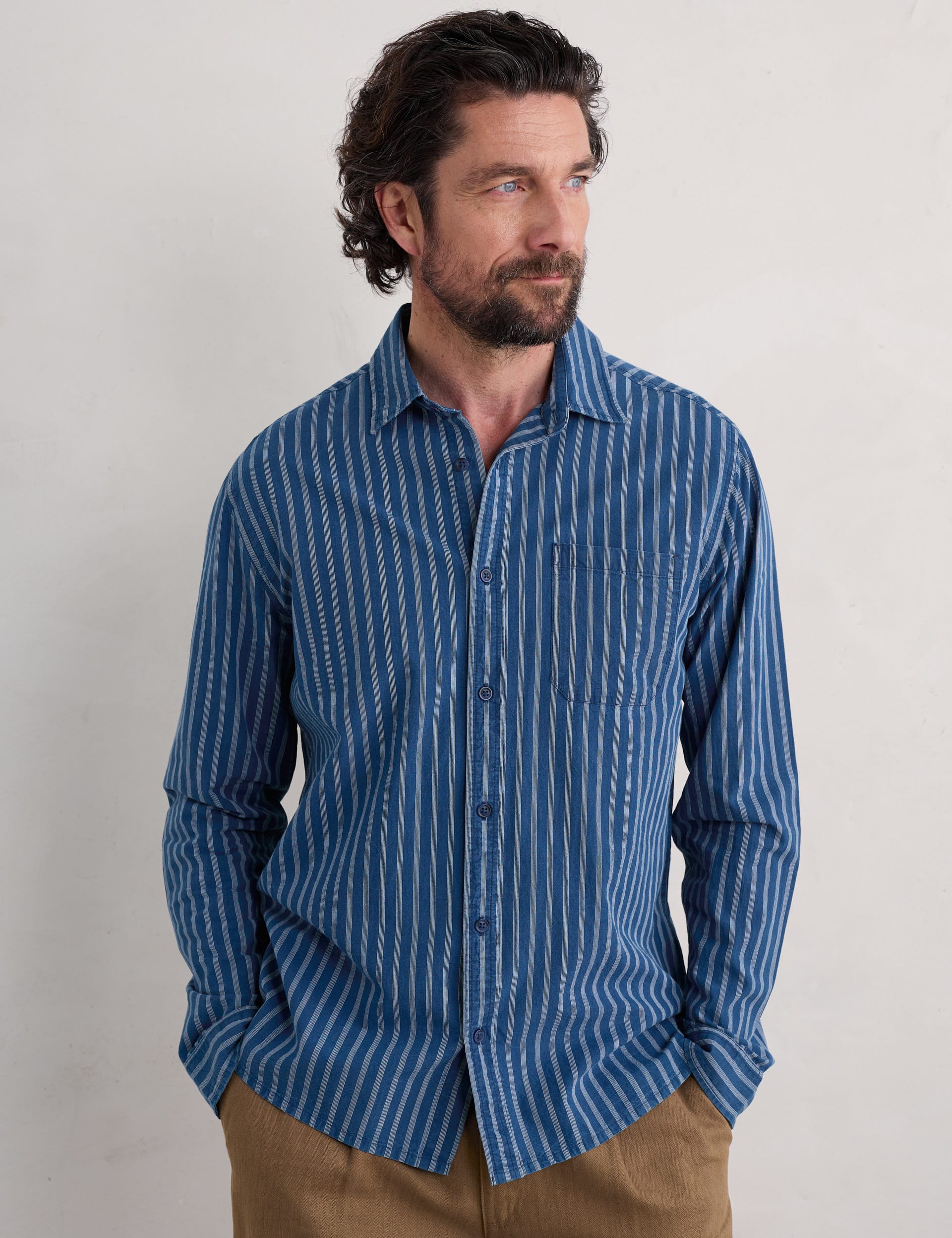 Seasalt Cornwall Men's Regular Fit Pure Cotton Striped Shirt - XL - Blue Mix, Blue Mix