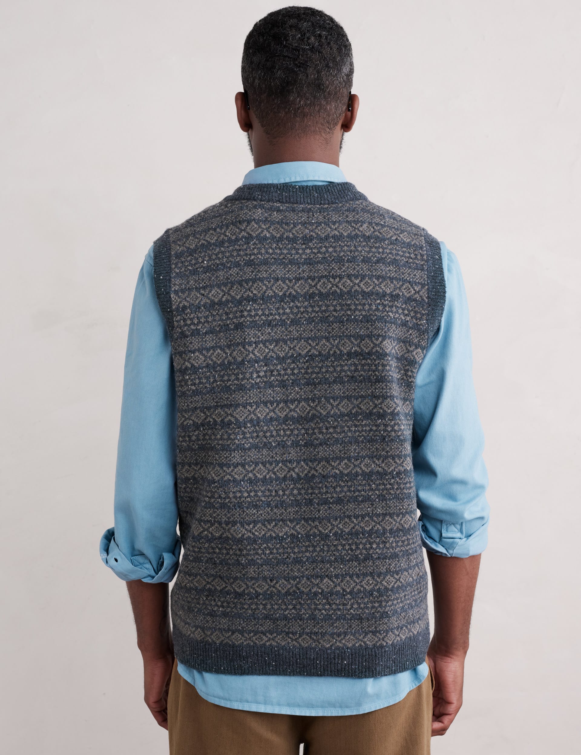 Seasalt Cornwall Men's Lambswool Rich Fair Isle Knitted Vest - Navy Mix, Navy Mix