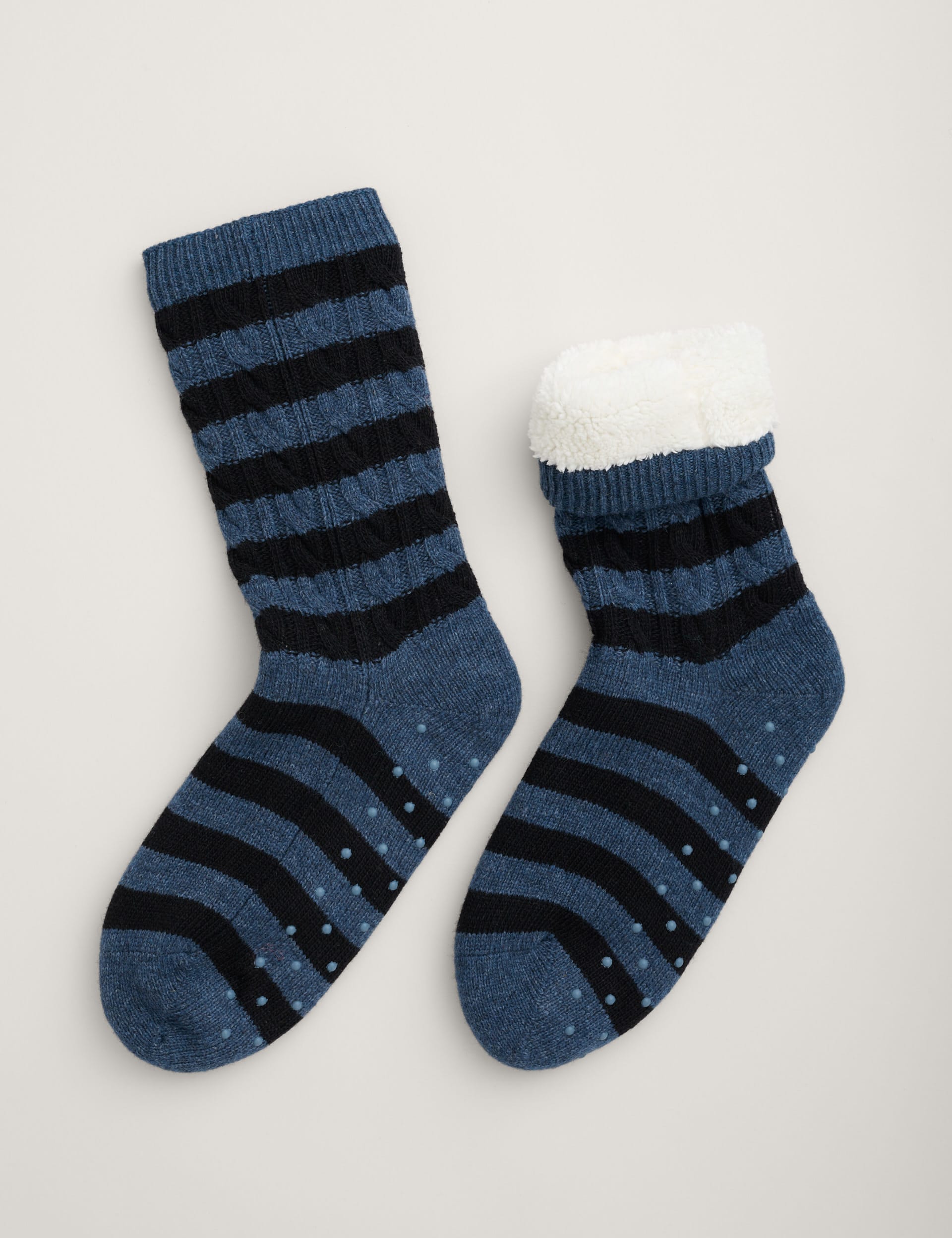 Seasalt Cornwall Men's Striped Cable Lambswool Rich Socks - one size - Black Mix, Black Mix