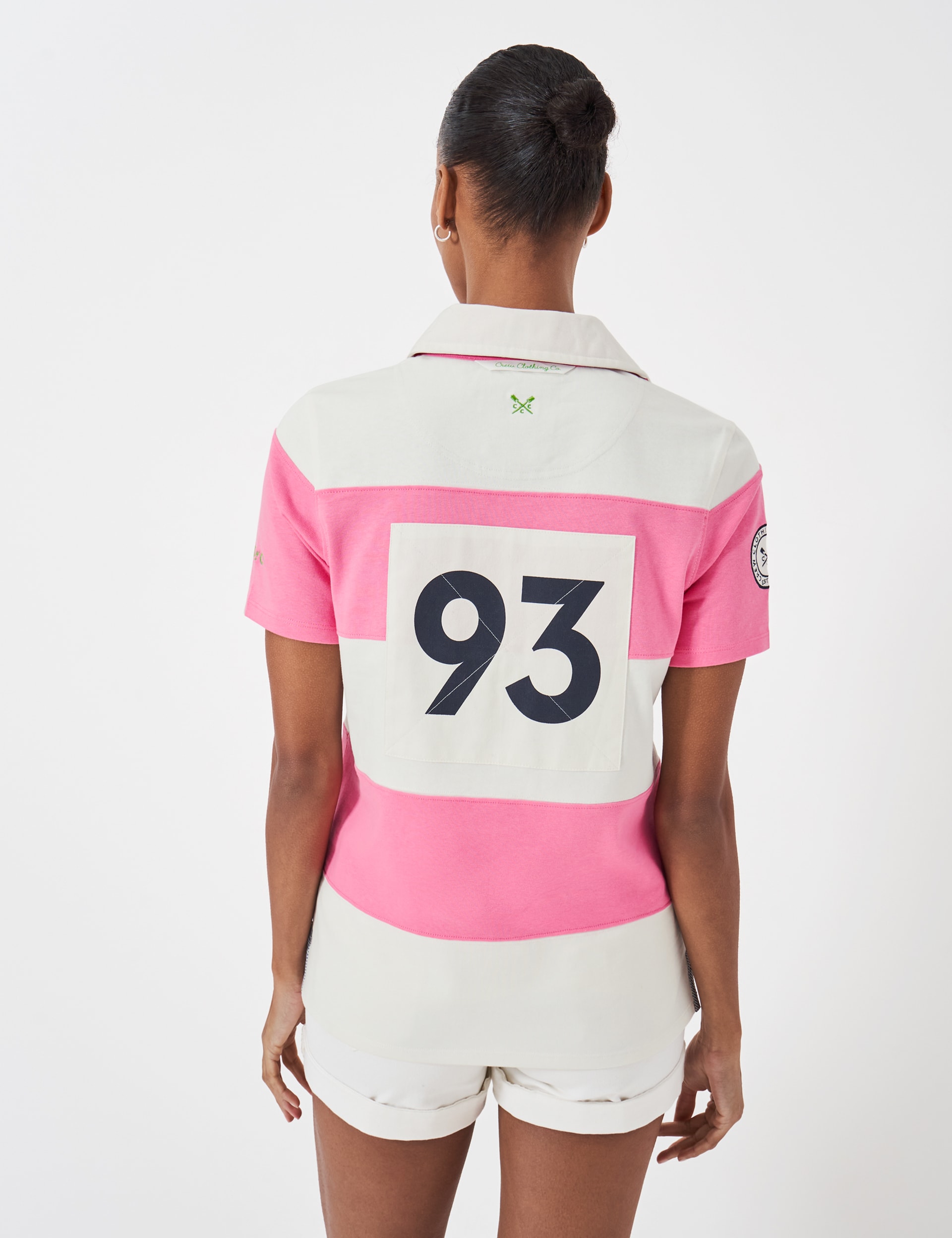 Crew Clothing Women's Pure Cotton Striped Collared Rugby Top - 8 - Pink Mix, Pink Mix