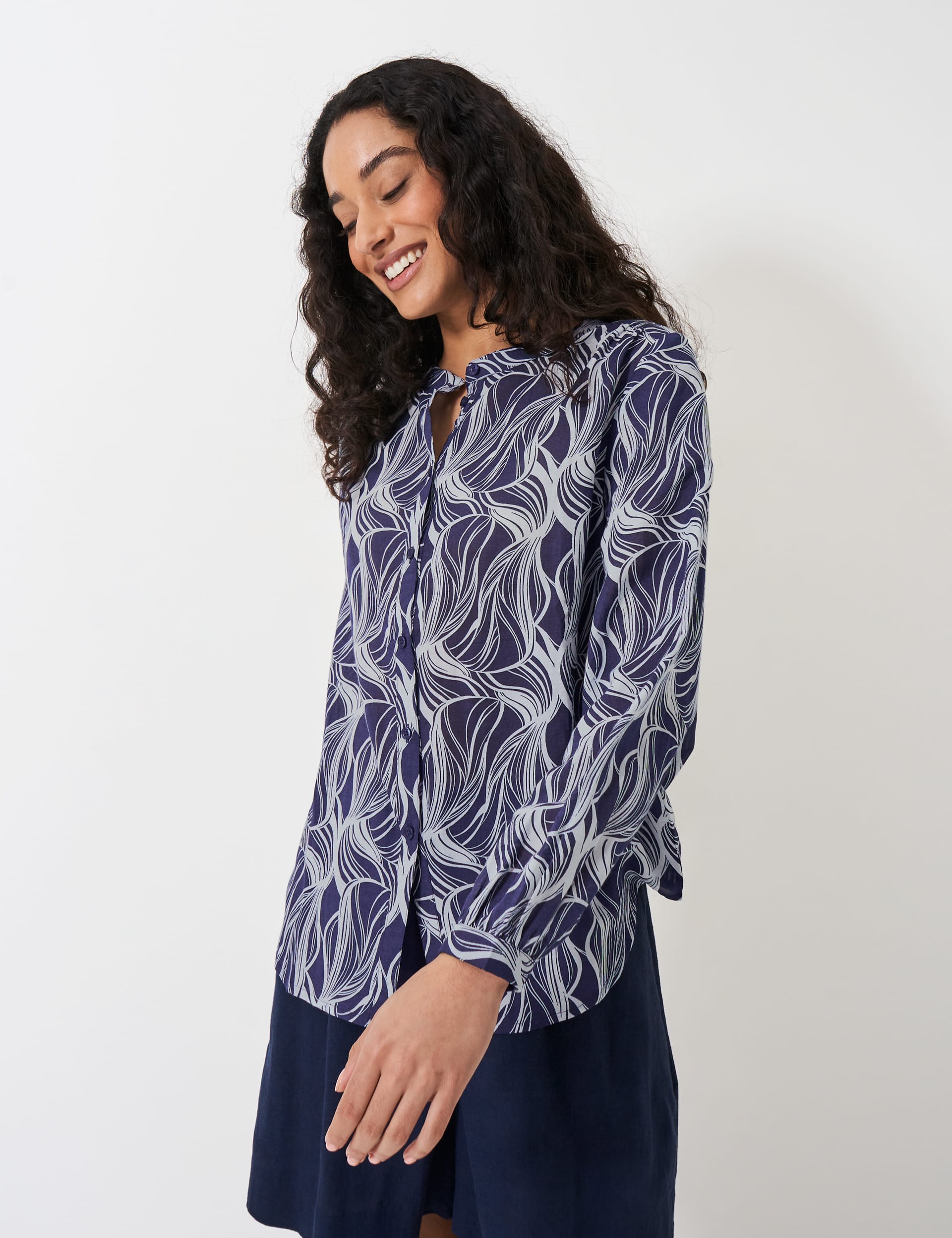 Crew Clothing Women's Cotton Rich Floral Button Through Blouse - 10 - Navy Mix, Pink Mix,Navy Mix