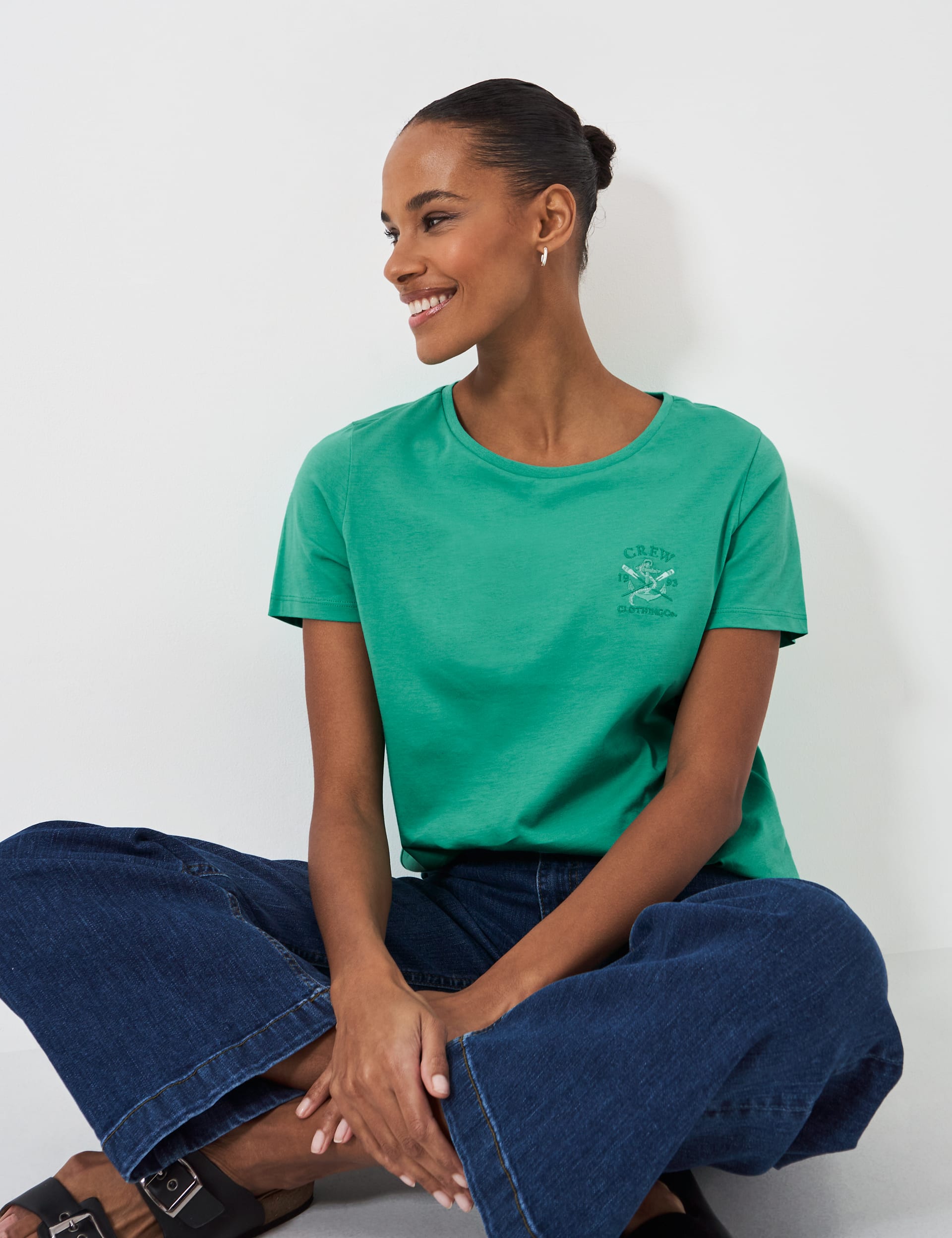 Crew Clothing Women's Pure Cotton Logo T-Shirt - 6 - Emerald, Emerald