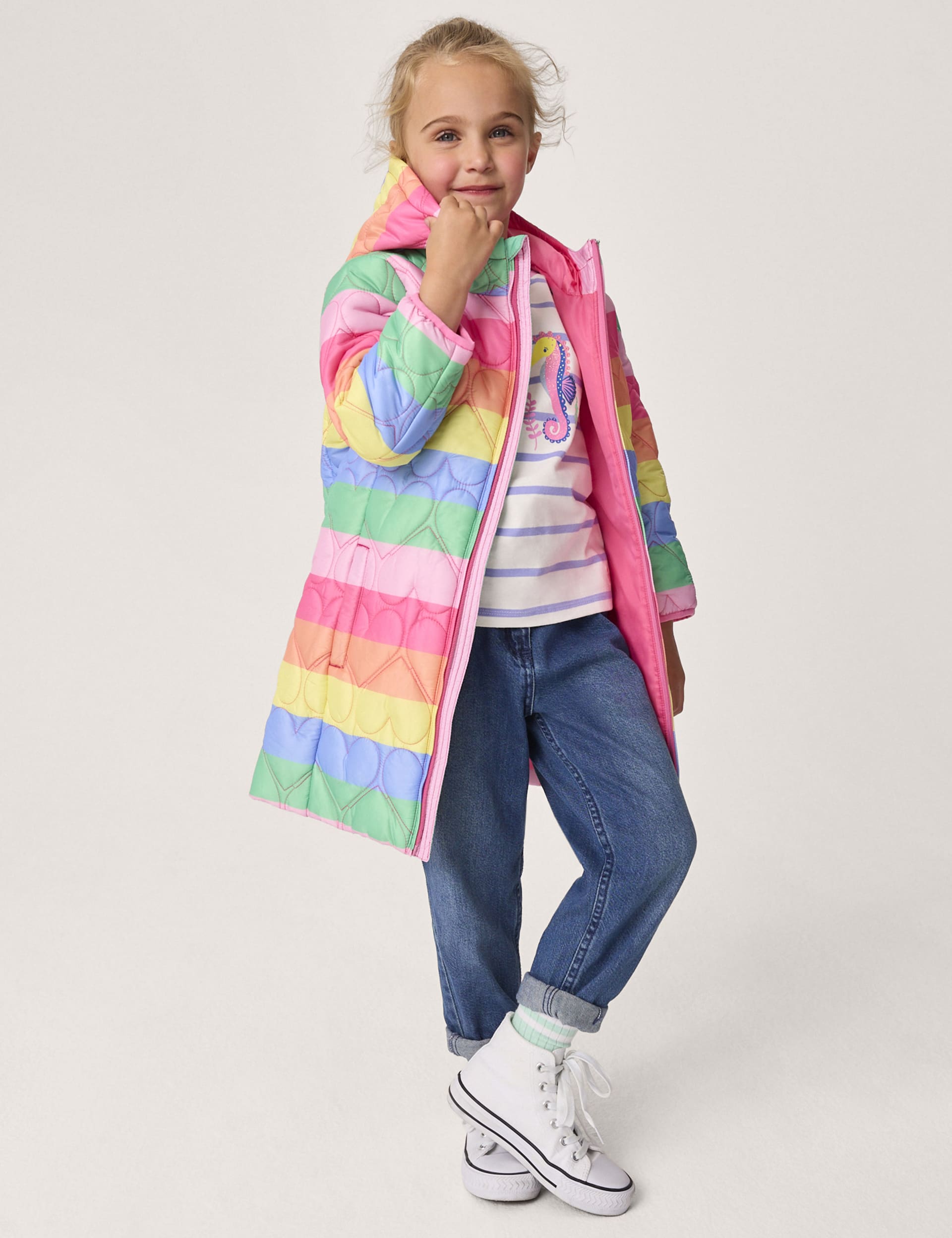 Crew Clothing Girls Quilted Striped Puffer Jacket (3-12 Yrs) - 11-12 - Pink Mix, Pink Mix