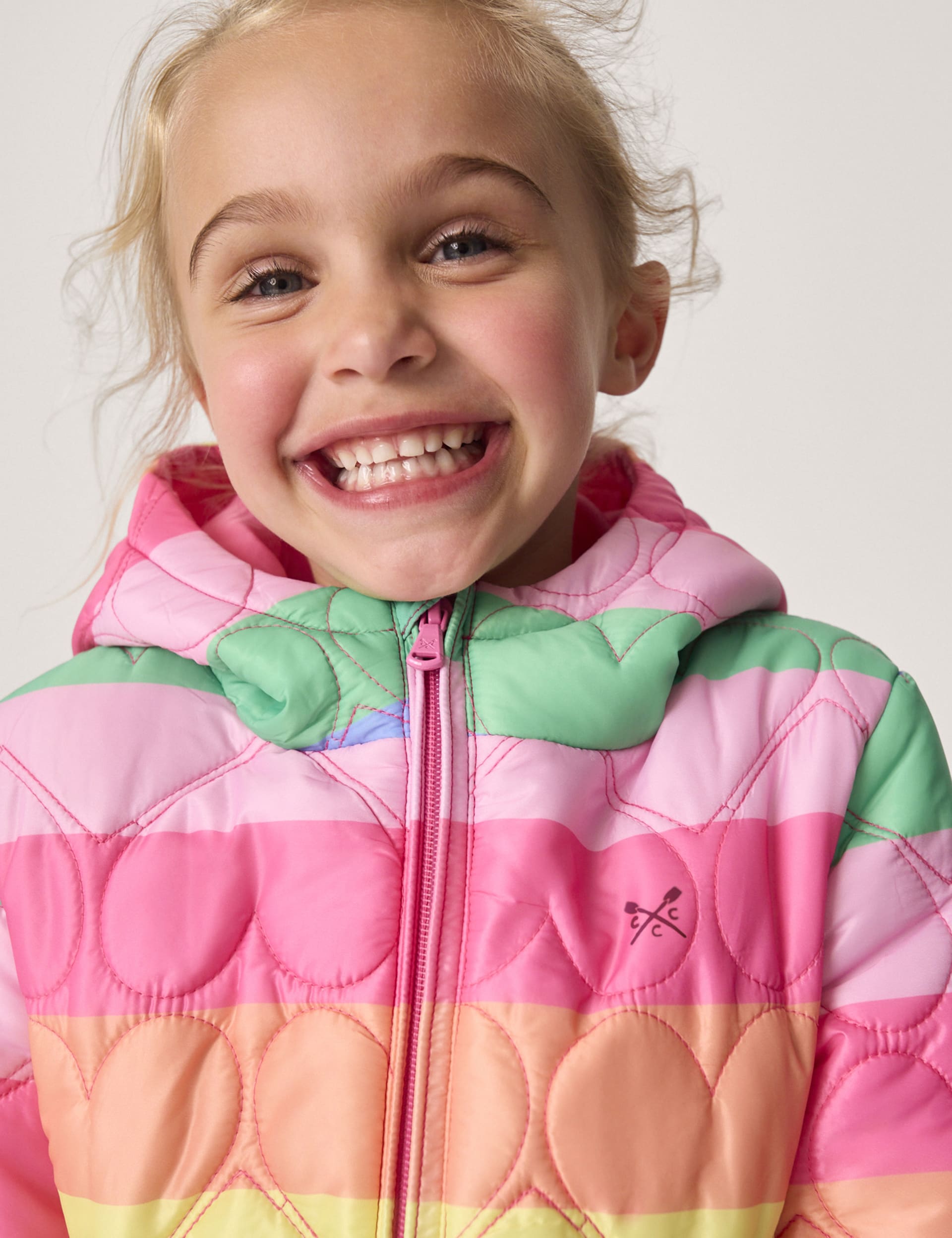 Crew Clothing Girls Quilted Striped Puffer Jacket (3-12 Yrs) - 3-4 Y - Pink Mix, Pink Mix