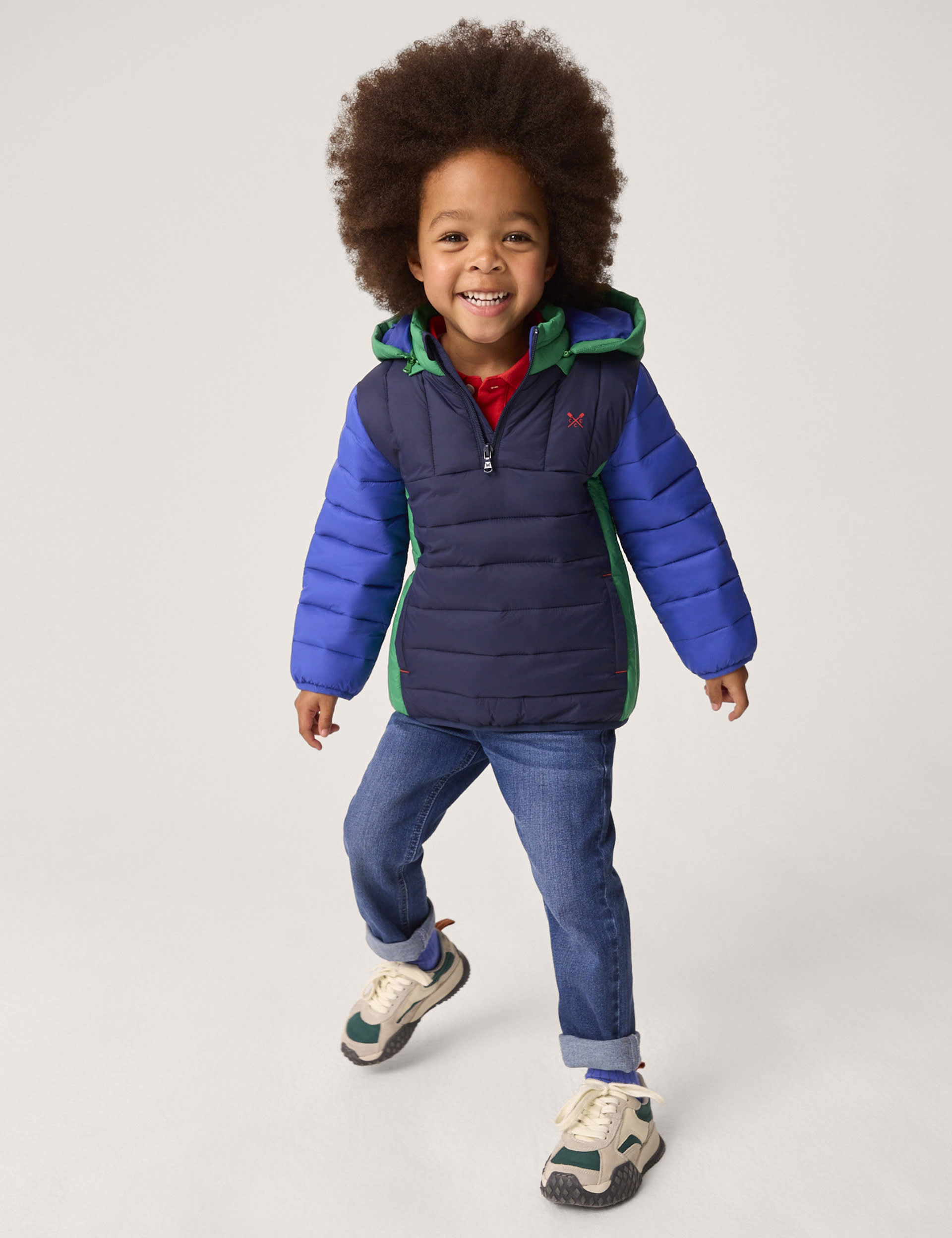 Crew Clothing Boys Colour Block Hooded Padded Half Zip Jacket (3-12 Yrs) - 7-8 Y - Navy Mix, Navy Mix