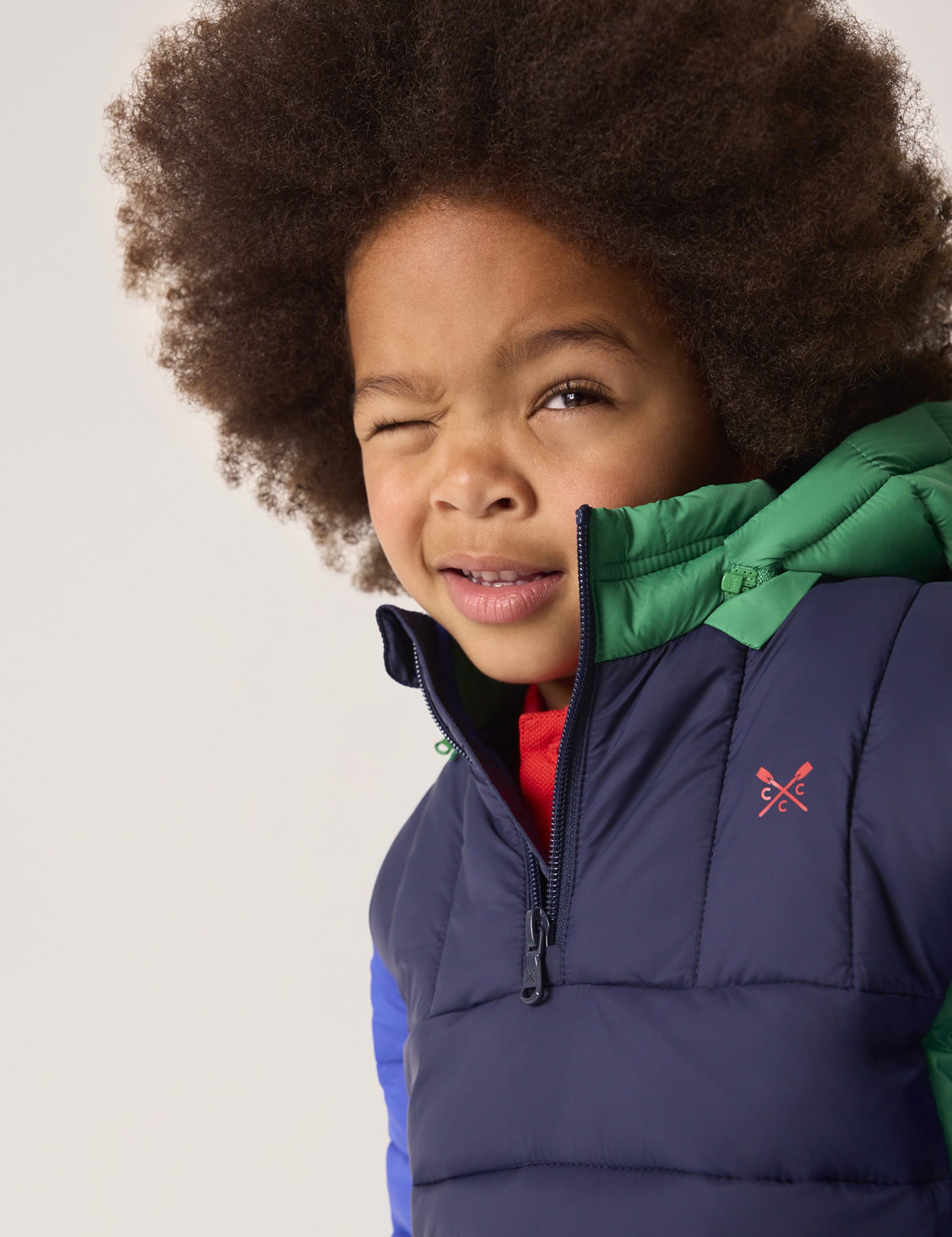 Crew Clothing Boys Colour Block Hooded Padded Half Zip Jacket (3-12 Yrs) - 7-8 Y - Navy Mix, Navy Mi