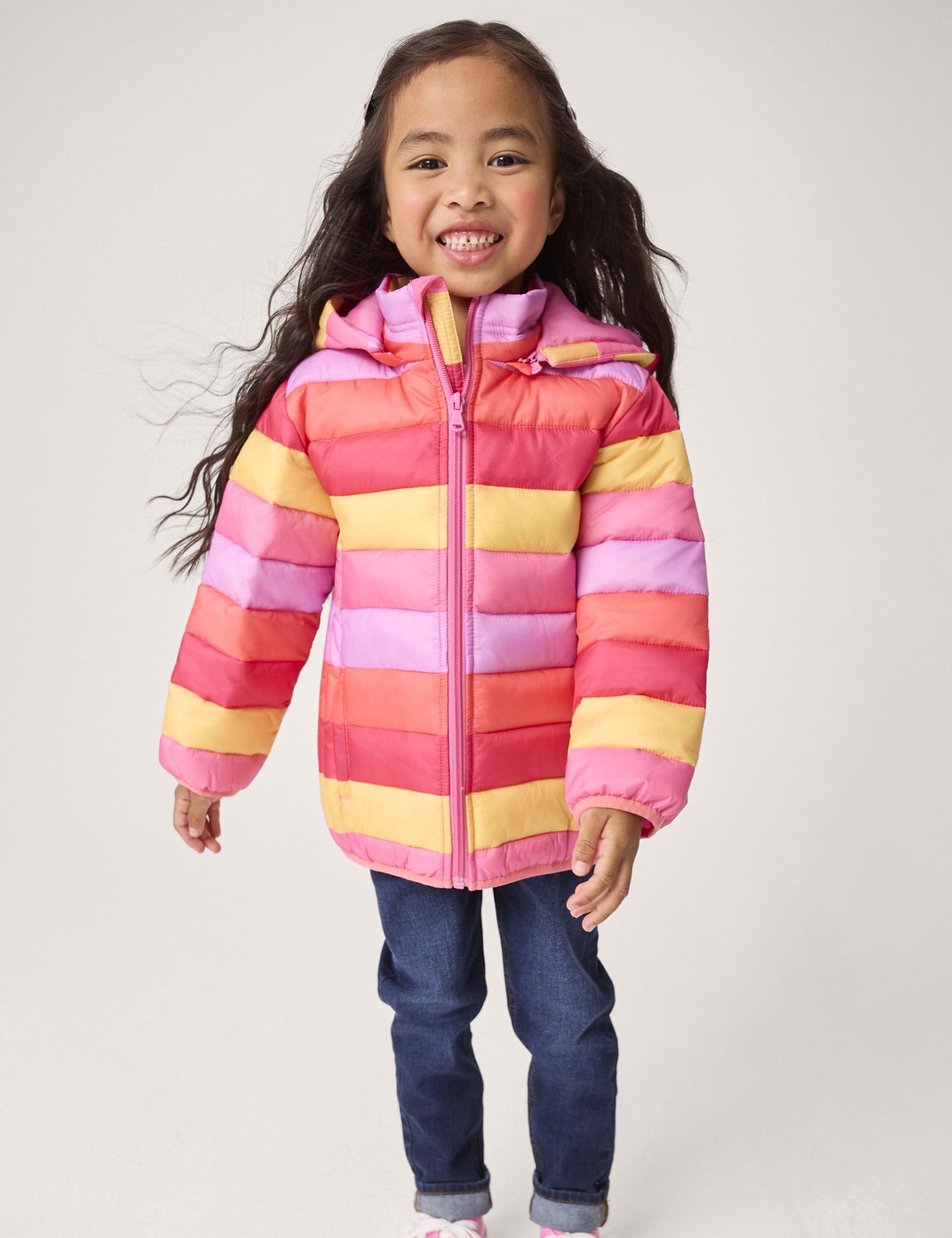 Crew Clothing Girls Lightweight Hooded Jacket (3-12 Yrs) - 8-9 Y - Pink Mix, Pink Mix,Medium Blue Mi