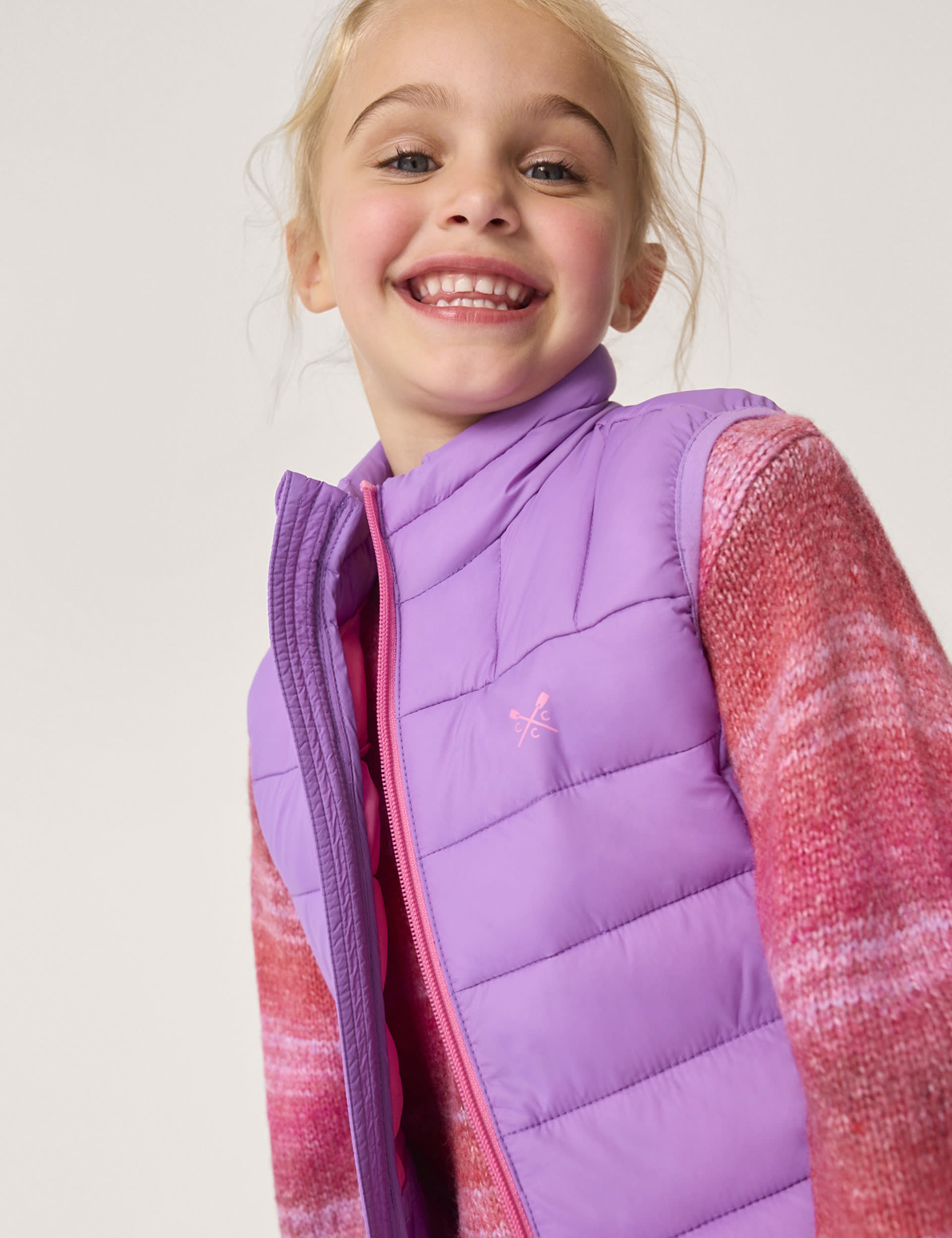 Crew Clothing Girls Lightweight Gilet (3-12 Yrs) - 7-8 Y - Lilac, Lilac,Coral