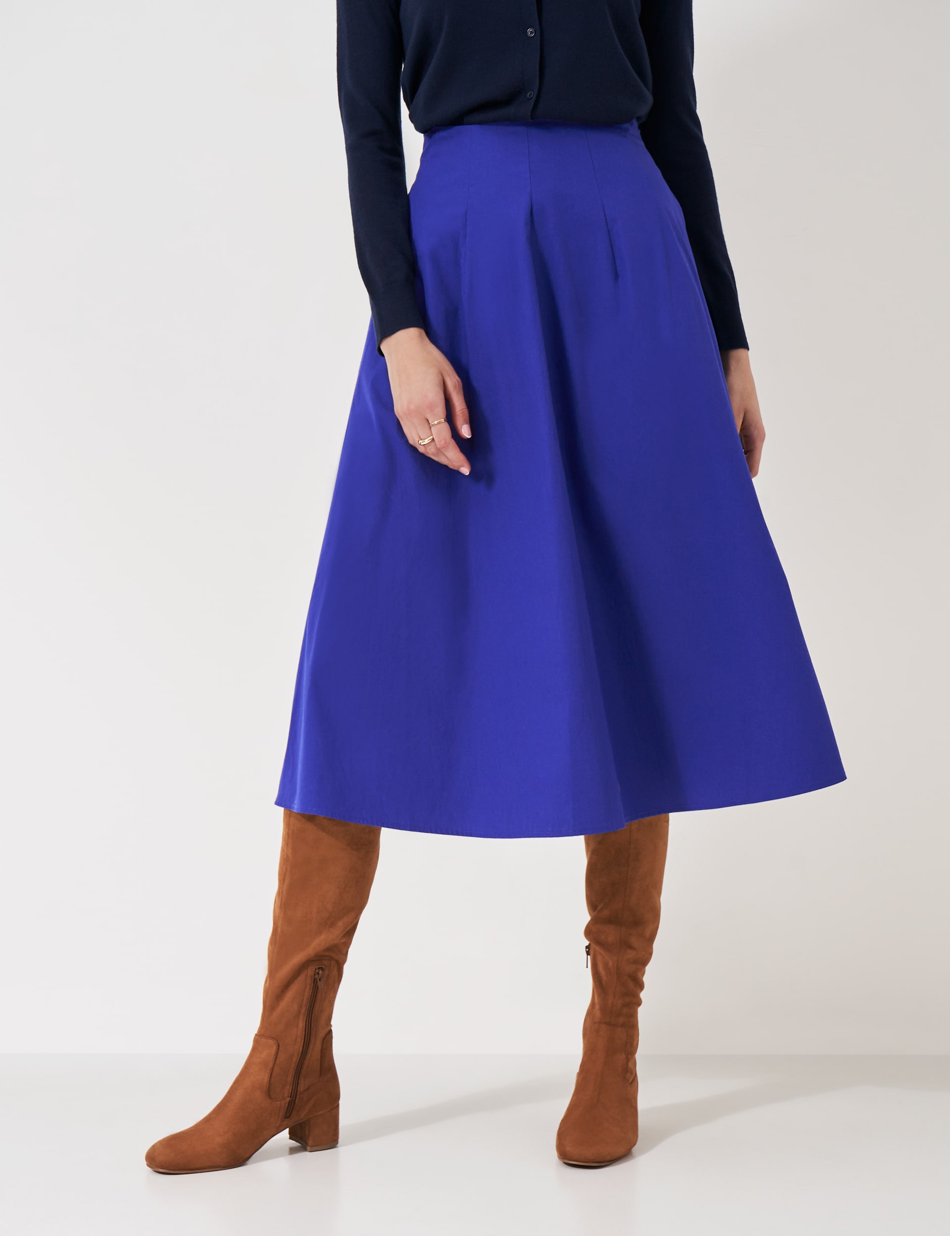 Crew Clothing Women's Pure Cotton Pleated Midi A-Line Skirt - 10 - Cobalt, Cobalt