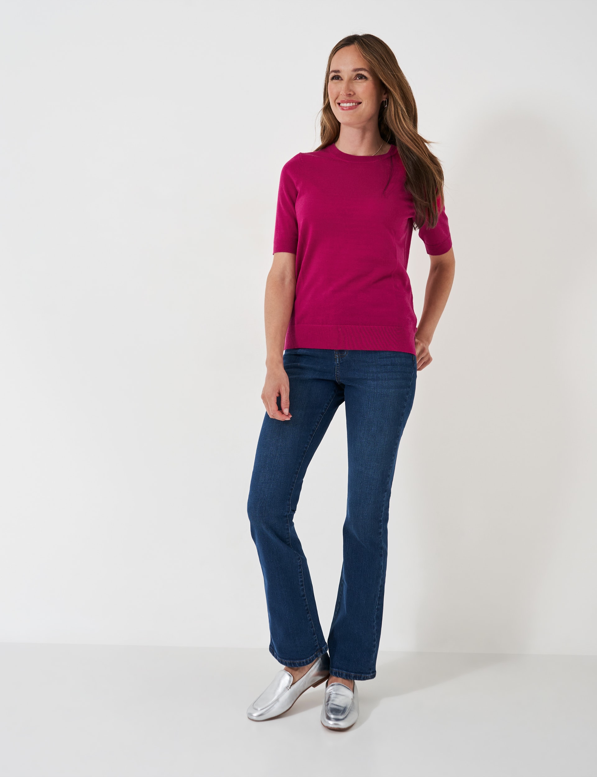 Crew Clothing Women's Pure Merino Wool Jumper - 12 - Dark Pink, Dark Pink,Navy