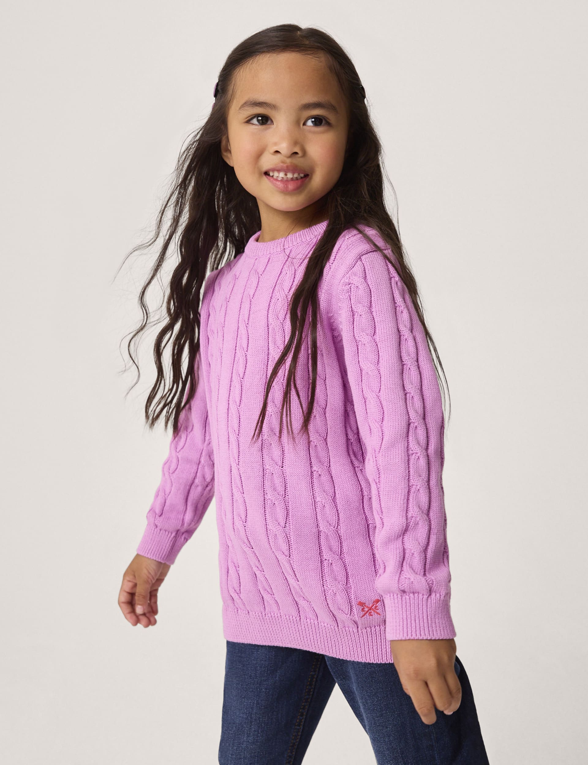 Crew Clothing Girls Pure Cotton Cable Knit Jumper (3-12 Yrs) - 9-10Y - Purple, Purple,Pink,Light Blu