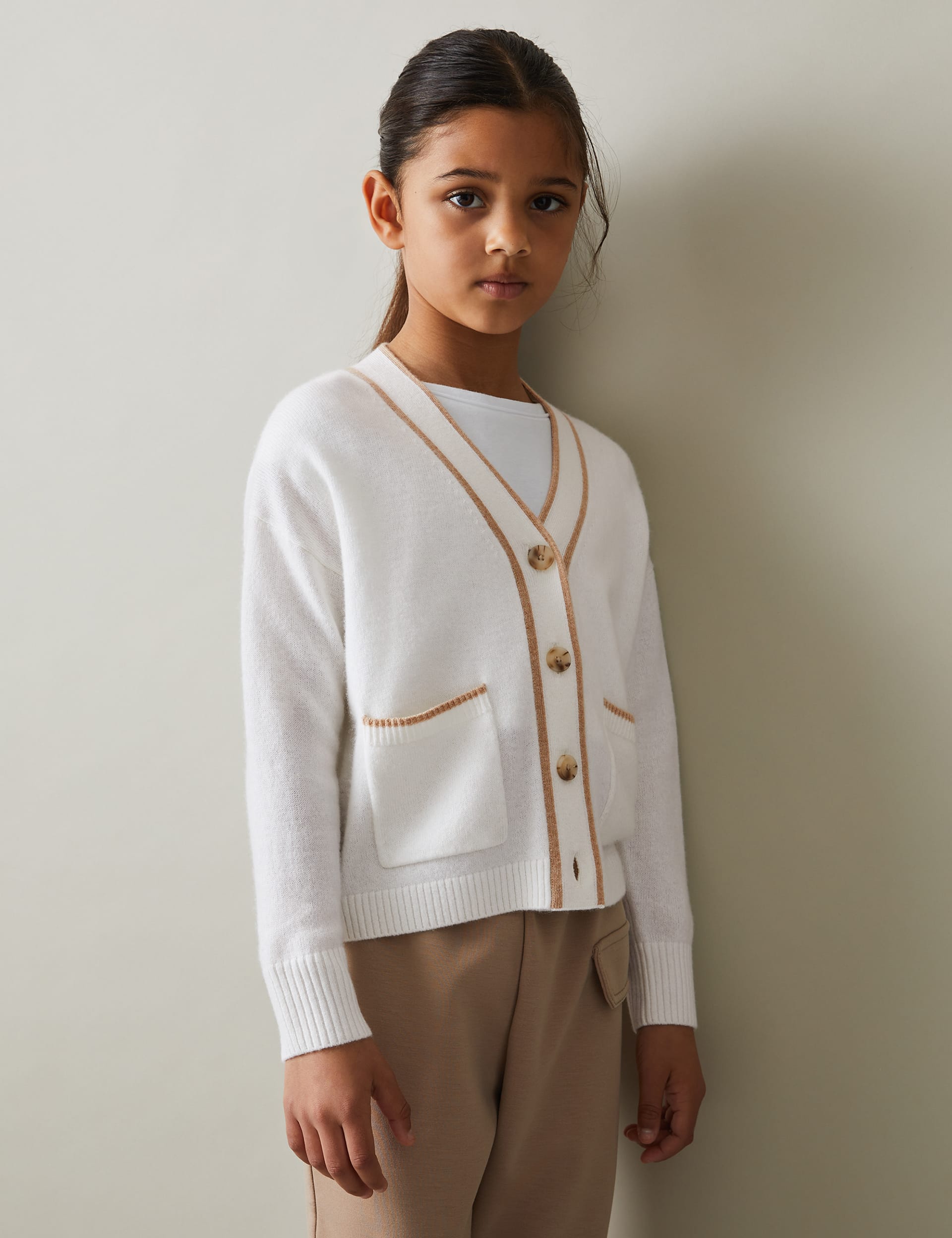 Reiss Girls Wool Blend Cardigan (4-14 Yrs) - 8-9 Y - Cream, Cream