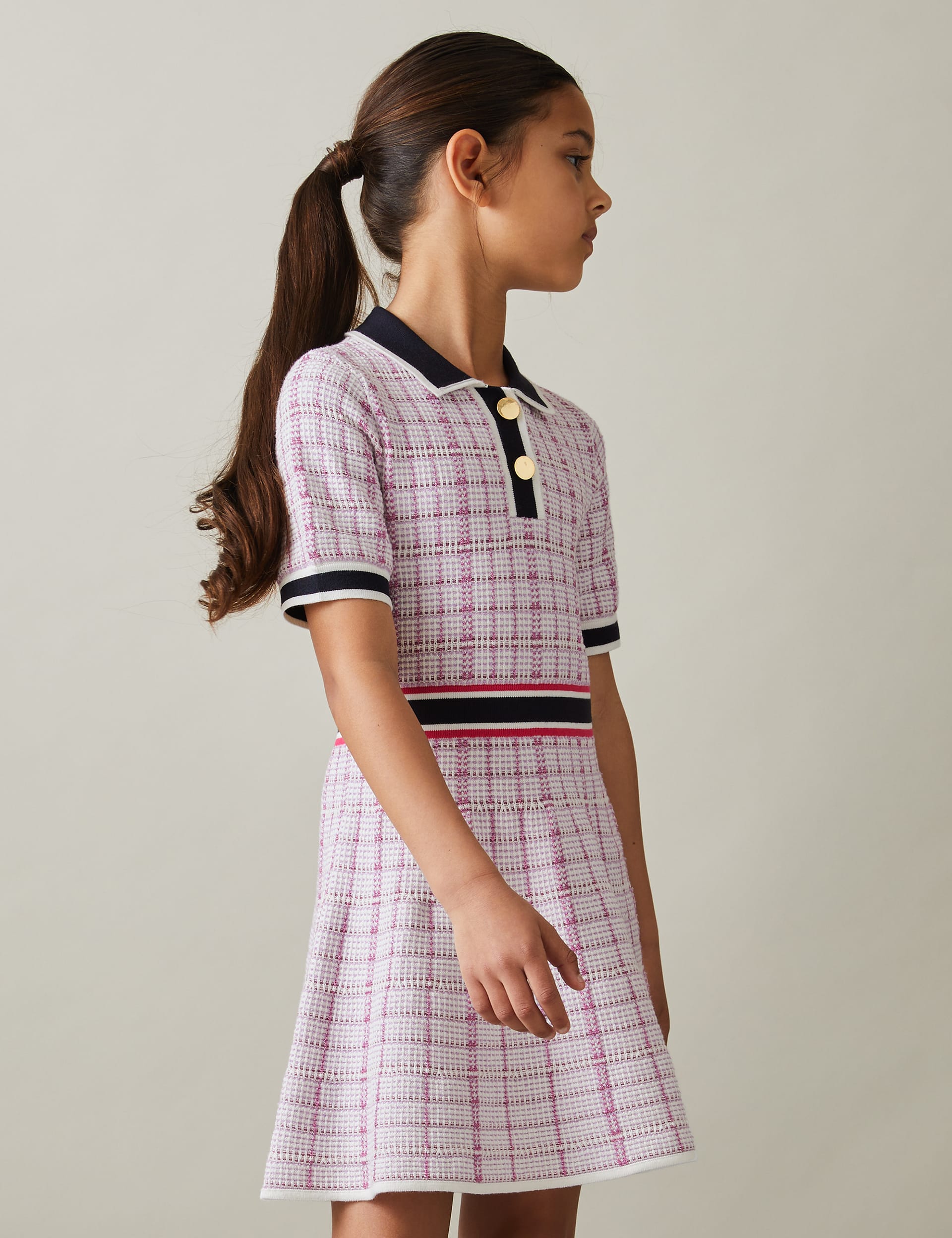 Reiss Girls Cotton Rich Checked Dress (4-14 Yrs) - 8-9 Y - Pink, Pink