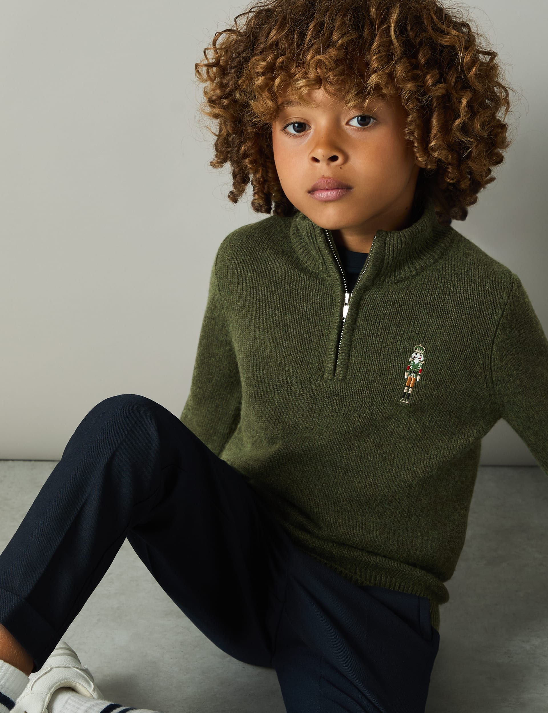 Reiss Boys Knitted Nutcracker Half Zip Jumper with Wool (3-14 Yrs) - 5-6 Y - Green, Green