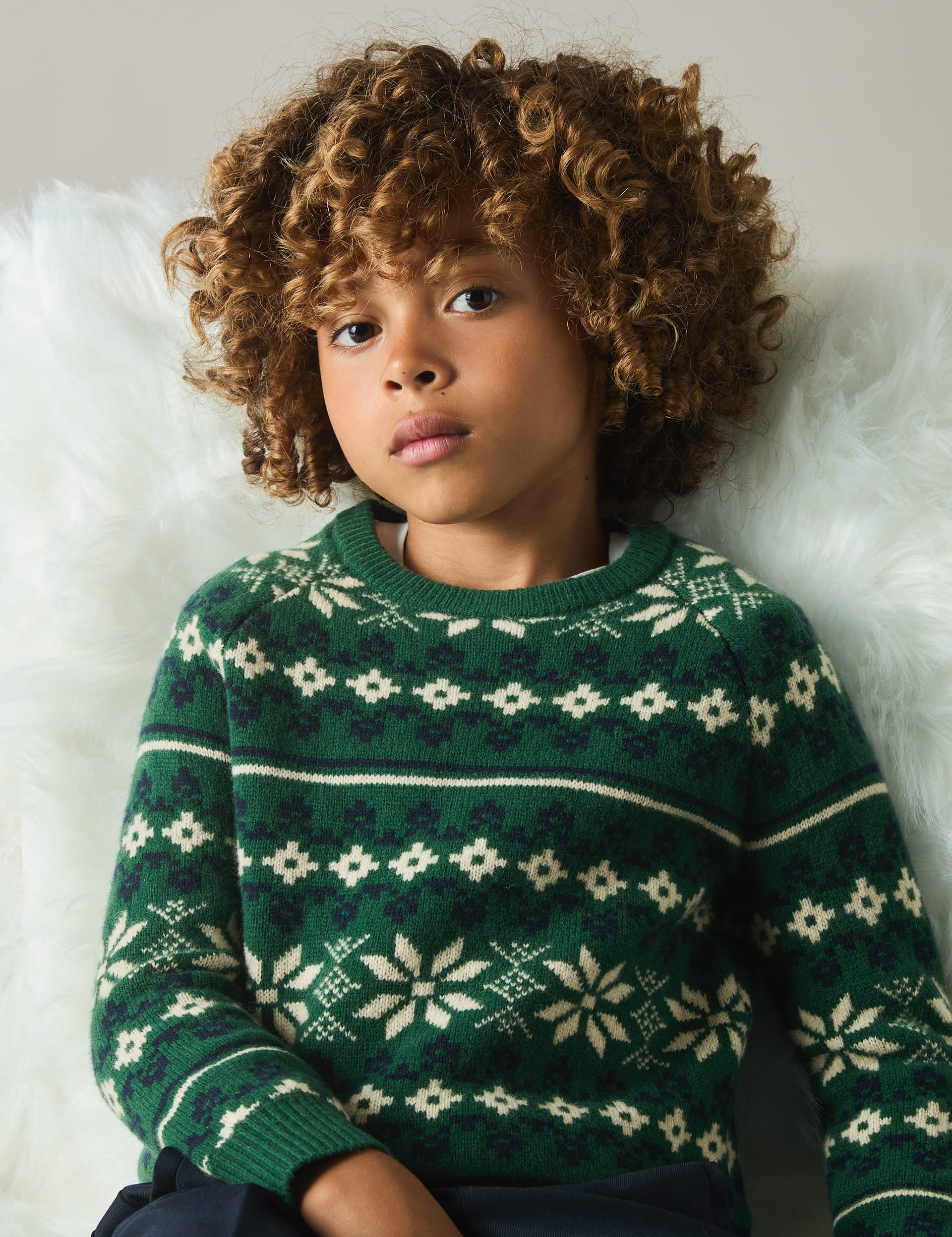 Reiss Boys Pure Wool Fair Isle Jumper (3-14 Yrs) - 8-9 Y - Green Mix, Green Mix,Blue Mix