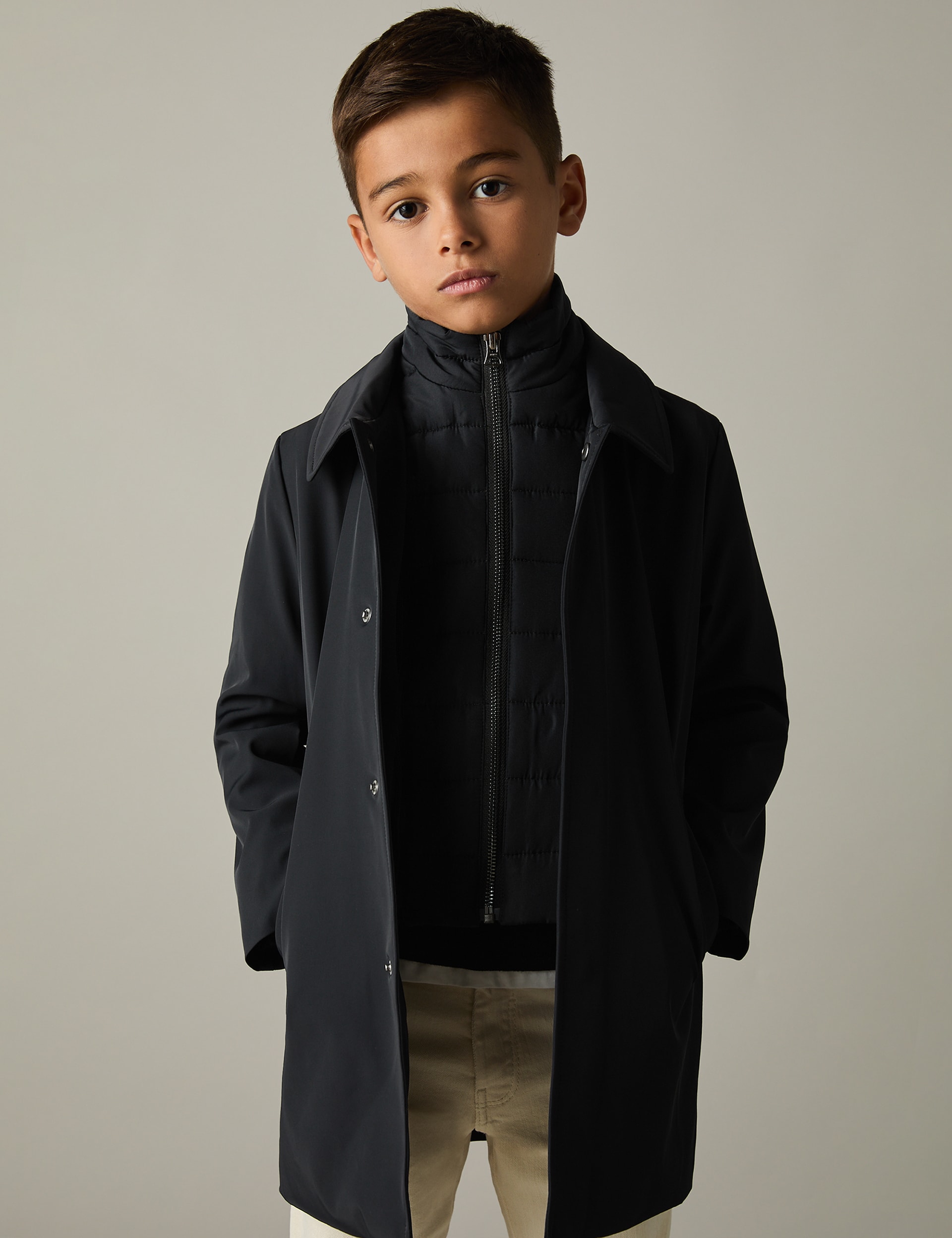 Reiss Boys Double Layer Coat (3-14 Yrs) - 8-9 Y - Navy, Navy,Stone