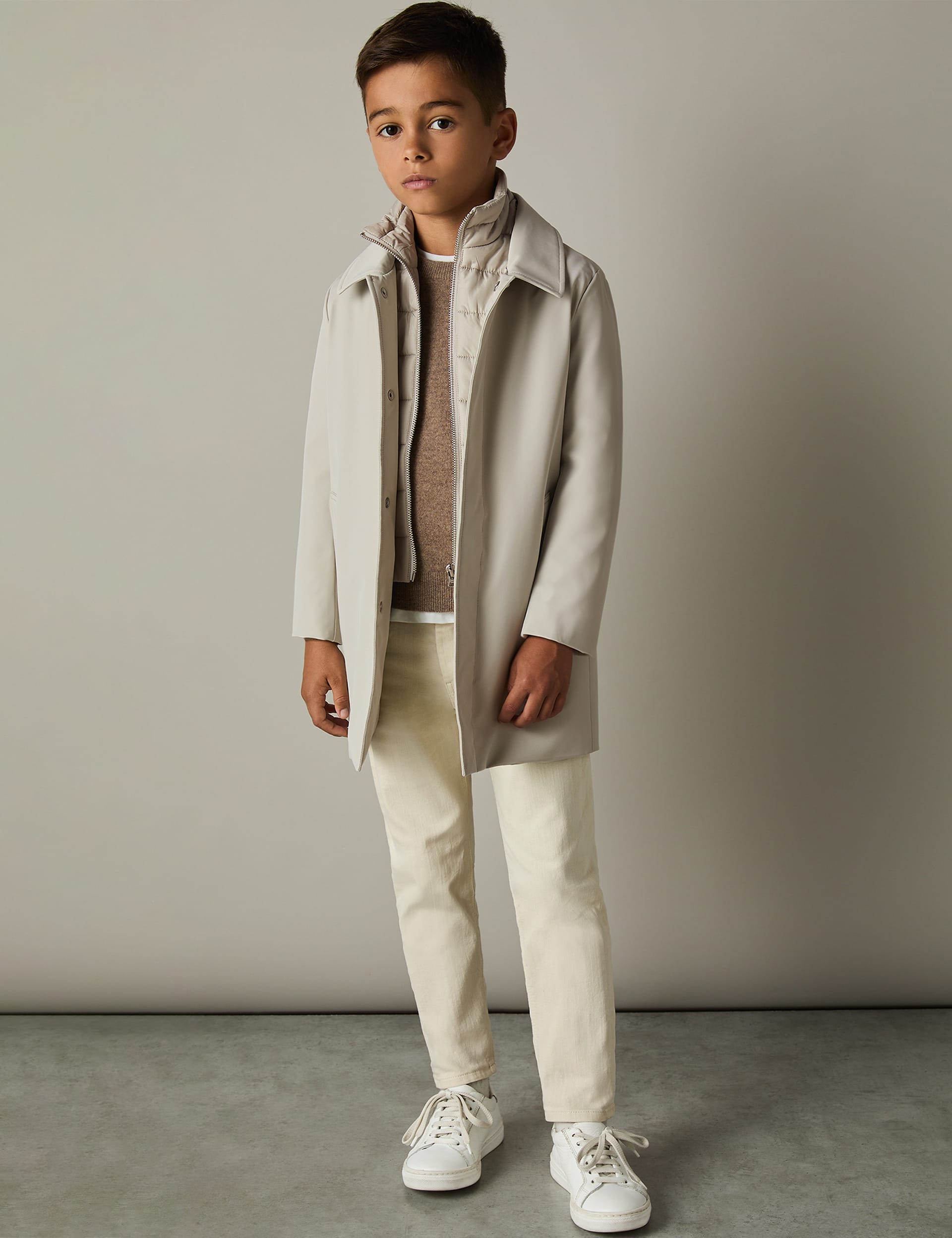 Reiss Boys Double Layer Coat (3-14 Yrs) - 9-10Y - Stone, Navy,Stone