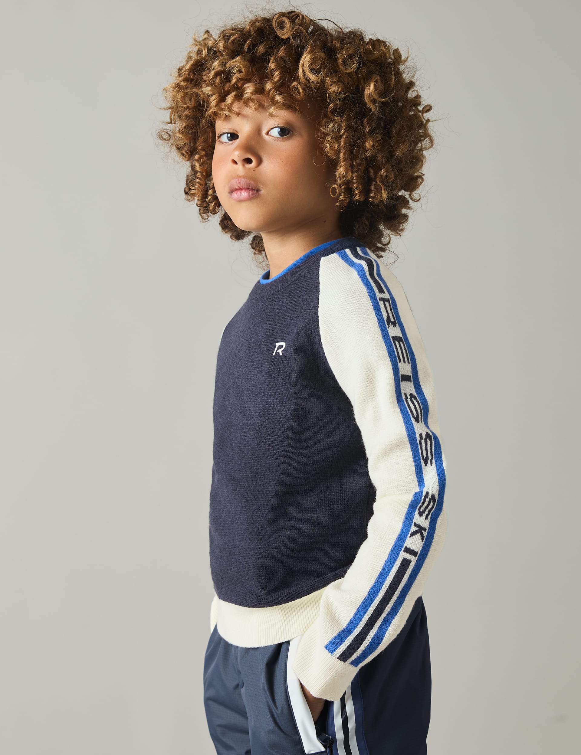 Reiss Boys Colour Block Jumper (3-14 Yrs) - 11-12 - Navy Mix, Navy Mix