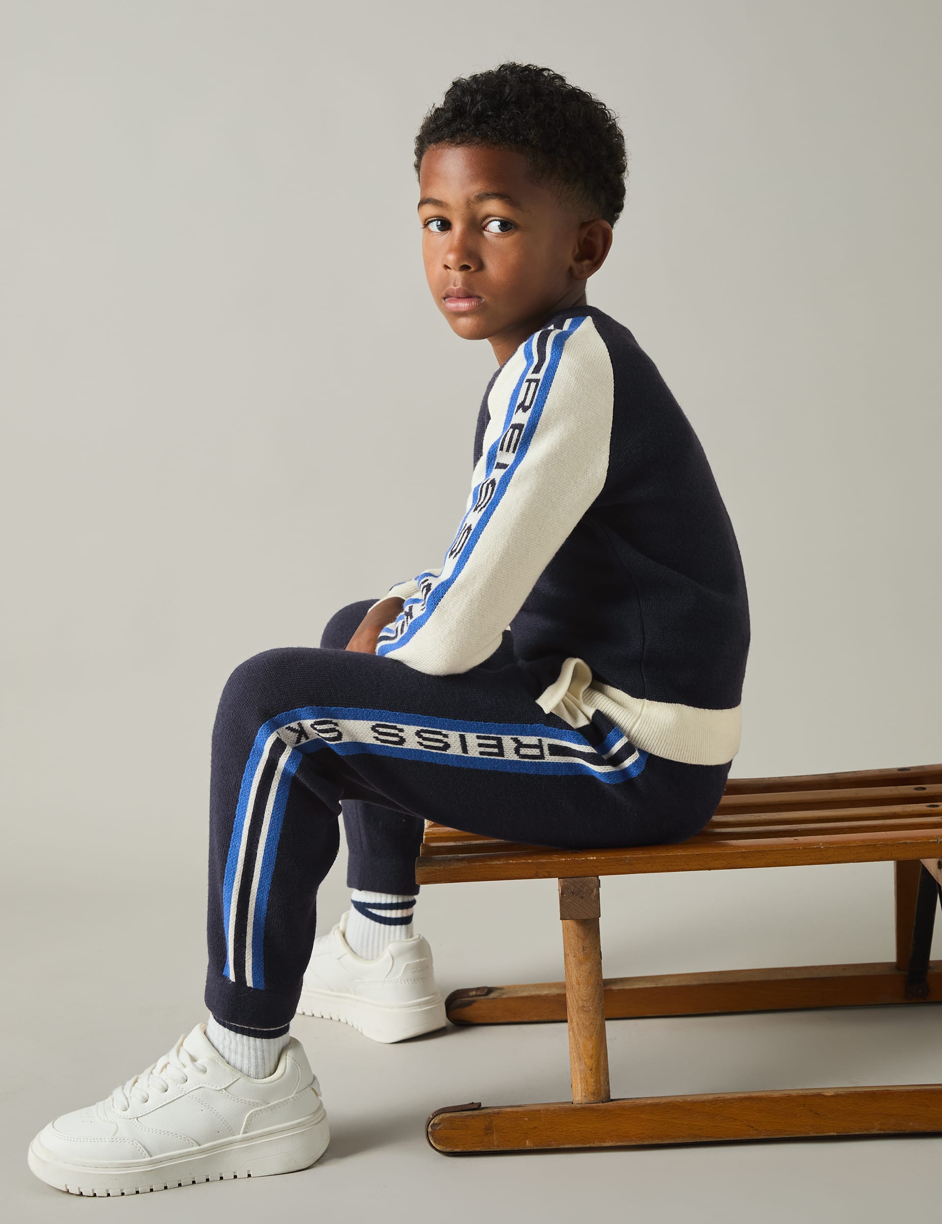 Reiss Boys Side Stripe Joggers (3-14 Yrs) - 7-8 Y - Navy Mix, Navy Mix