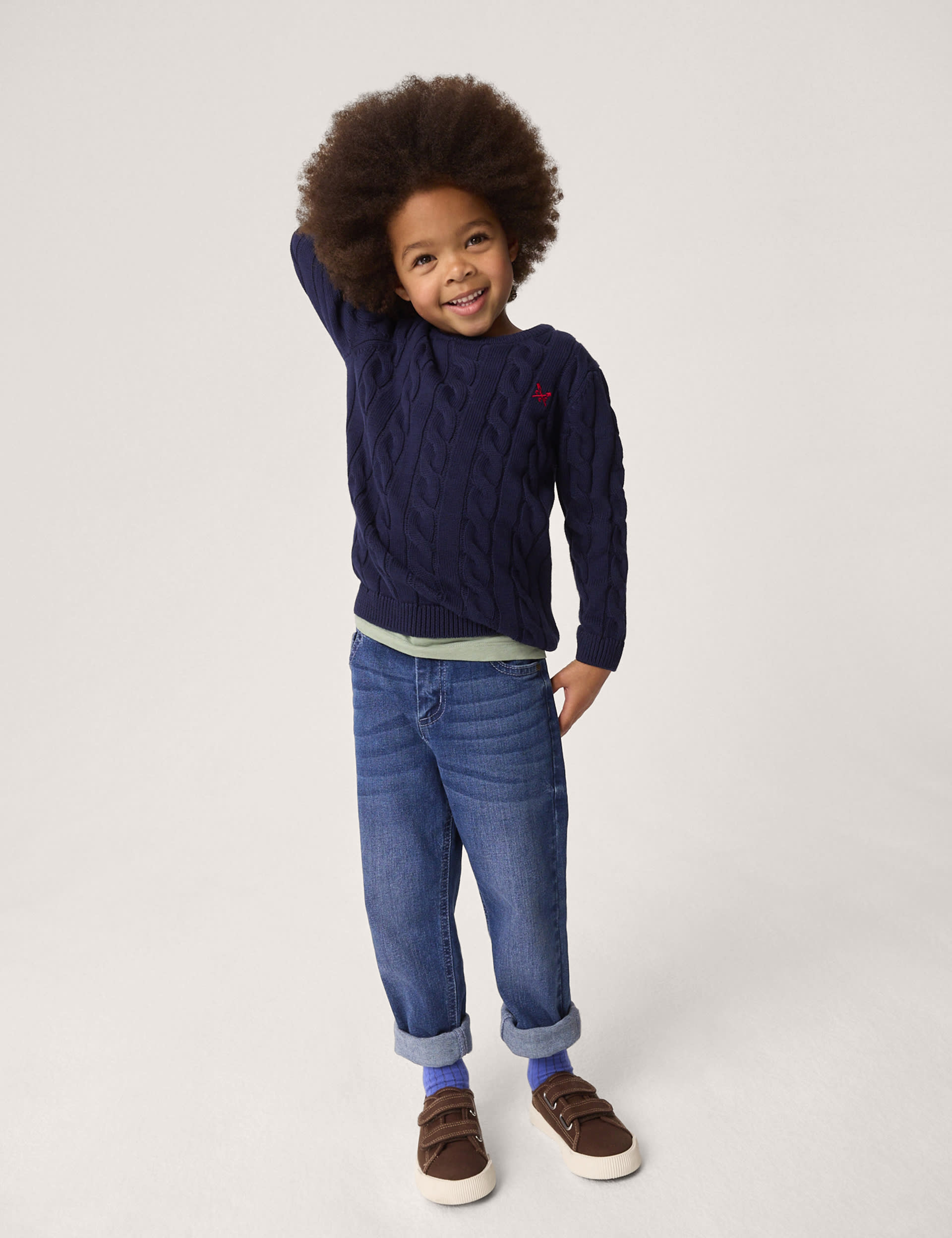 Crew Clothing Boys Pure Cotton Knitted Jumper (3-12 Yrs) - 7-8 Y - Navy, Blue,Navy,Green