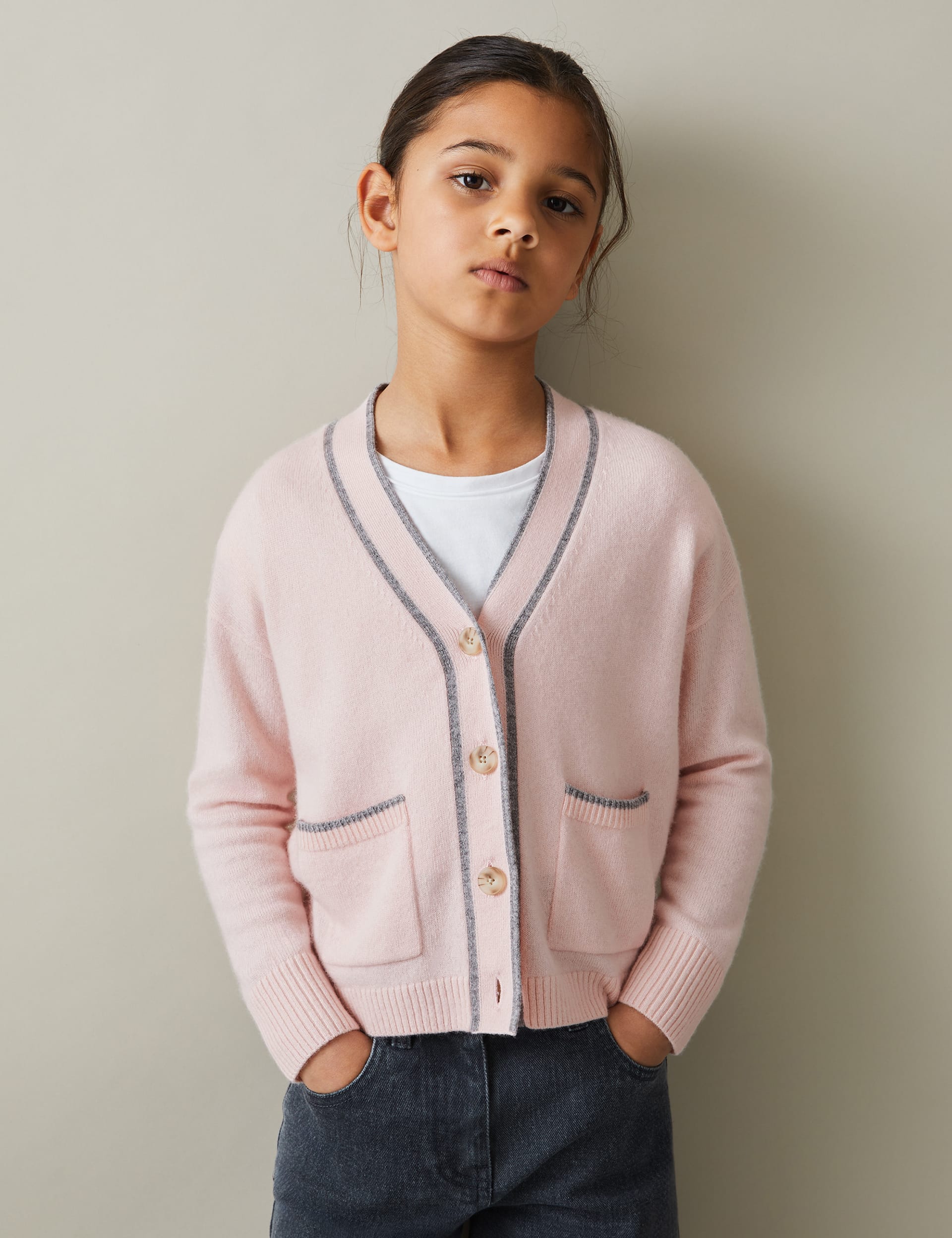 Reiss Girls Wool Blend Cardigan (4-14 Yrs) - 10-11 - Pink Mix, Pink Mix