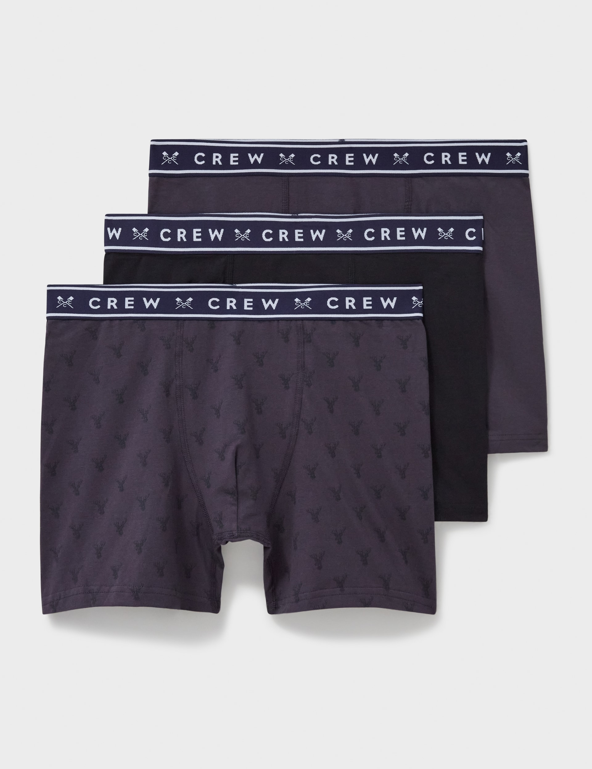 Crew Clothing Men's 3pk Cotton Jersey Boxers - Charcoal Mix, Charcoal Mix