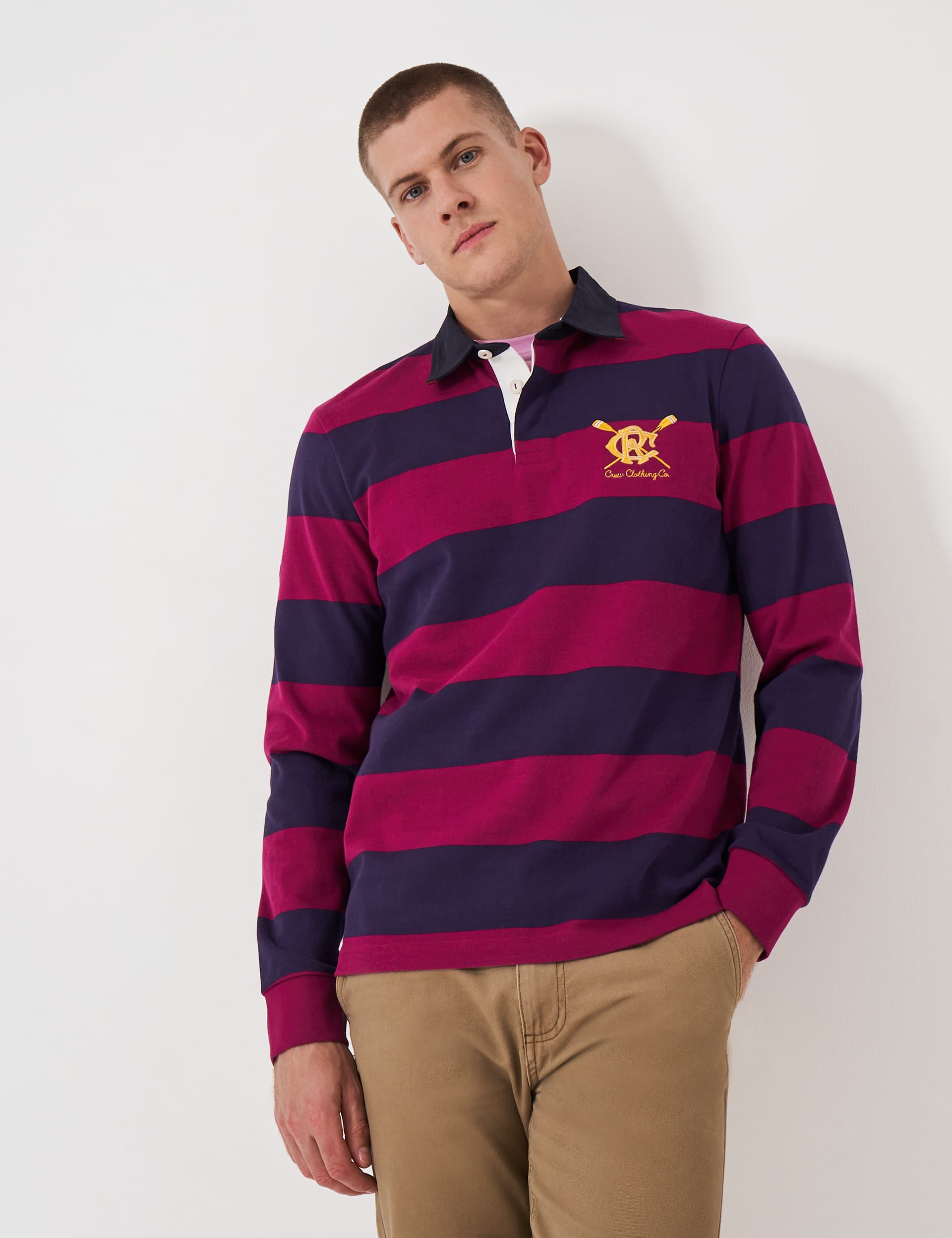 Crew Clothing Men's Pure Cotton Striped Rugby Shirt - L - Red Mix, Blue Mix,Red Mix