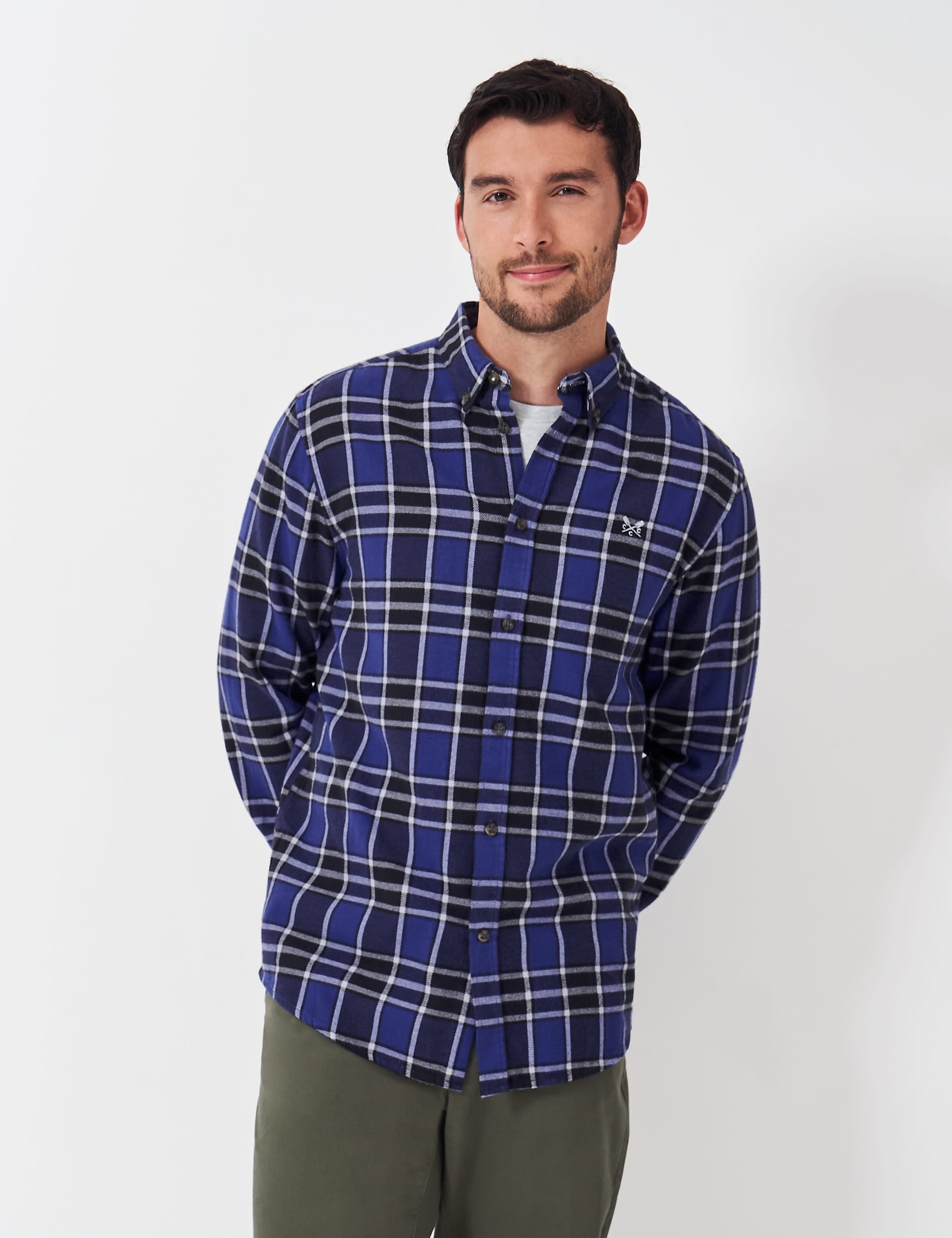 Crew Clothing Men's Pure Cotton Checked Flannel Shirt - XL - Navy Mix, Navy Mix