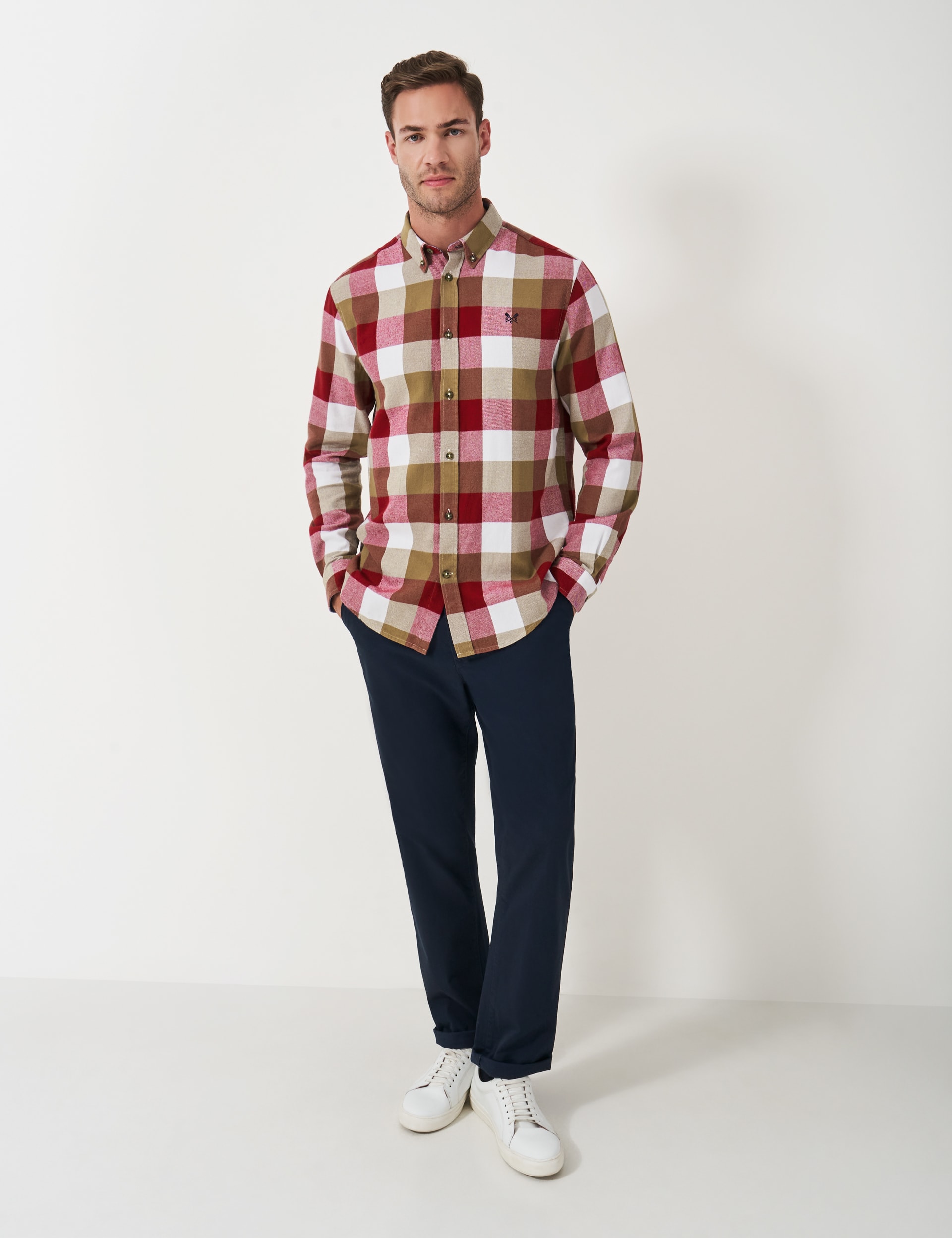 Crew Clothing Men's Pure [Supima] Cotton Check Flannel Shirt - Brown Mix, Navy Mix,Brown Mix,Green 