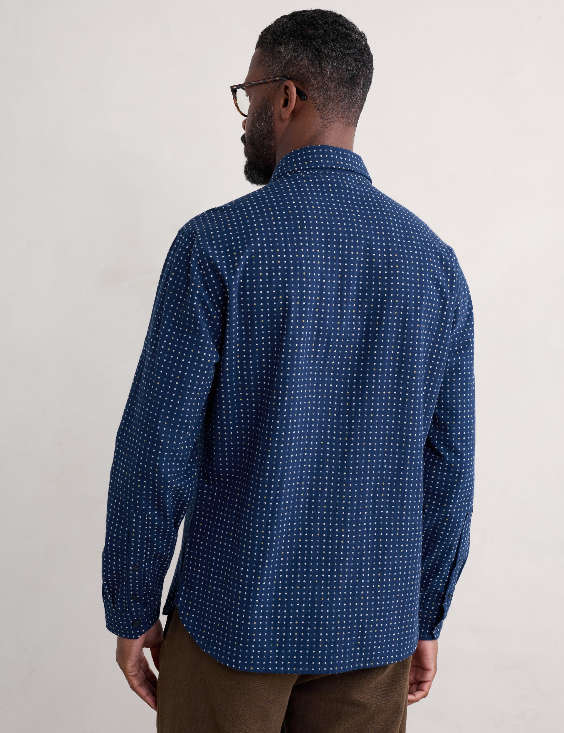 Seasalt Cornwall Men's Pure Cotton Polka Dot Shirt - Navy Mix, Navy Mix