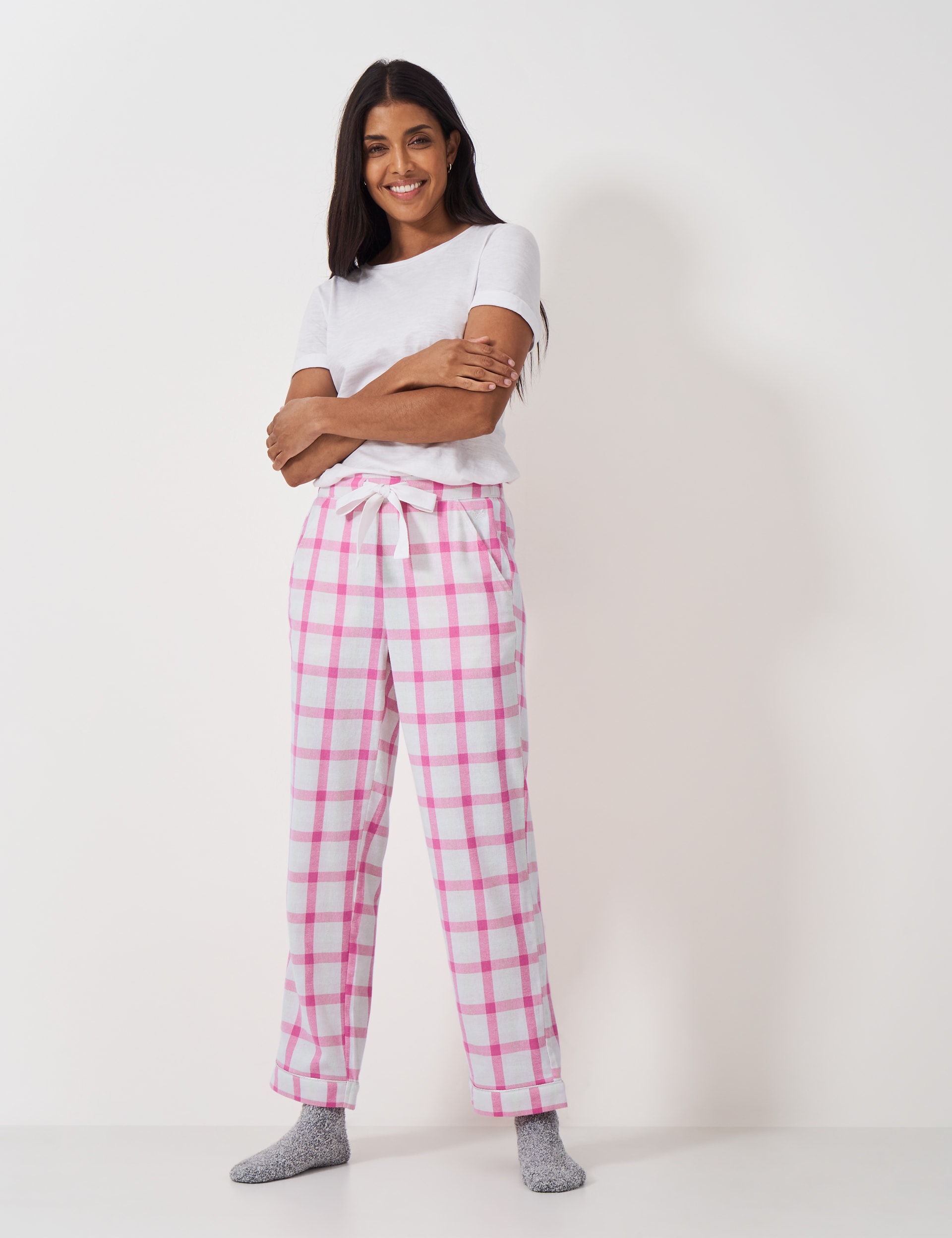 Crew Clothing Women's Brushed Flannel Checked Lounge Trousers - M - Pink Mix, Pink Mix,Teal Mix