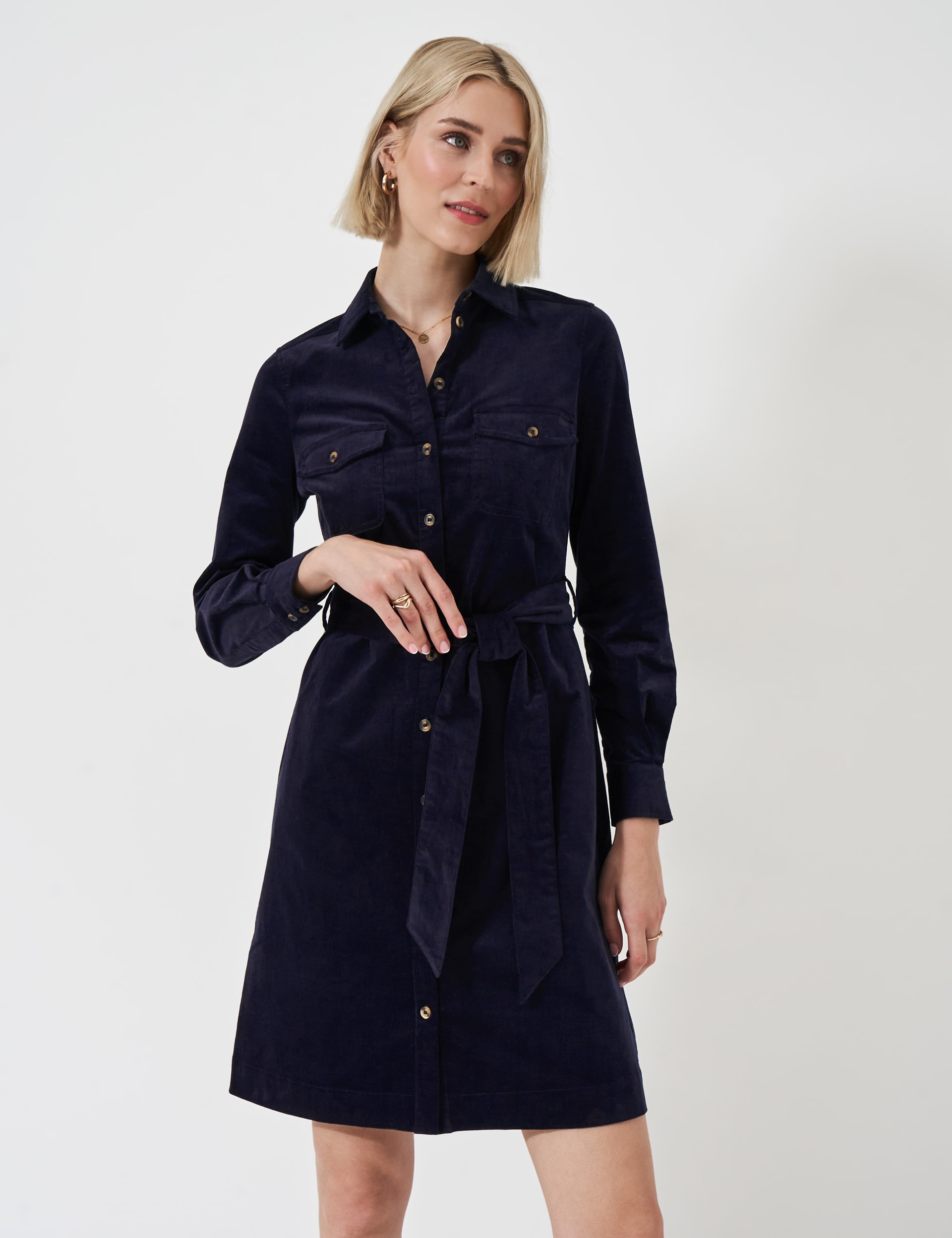 Crew Clothing Women's Cotton Rich Cord Tie Waist Shirt Dress - 12 - Navy, Navy